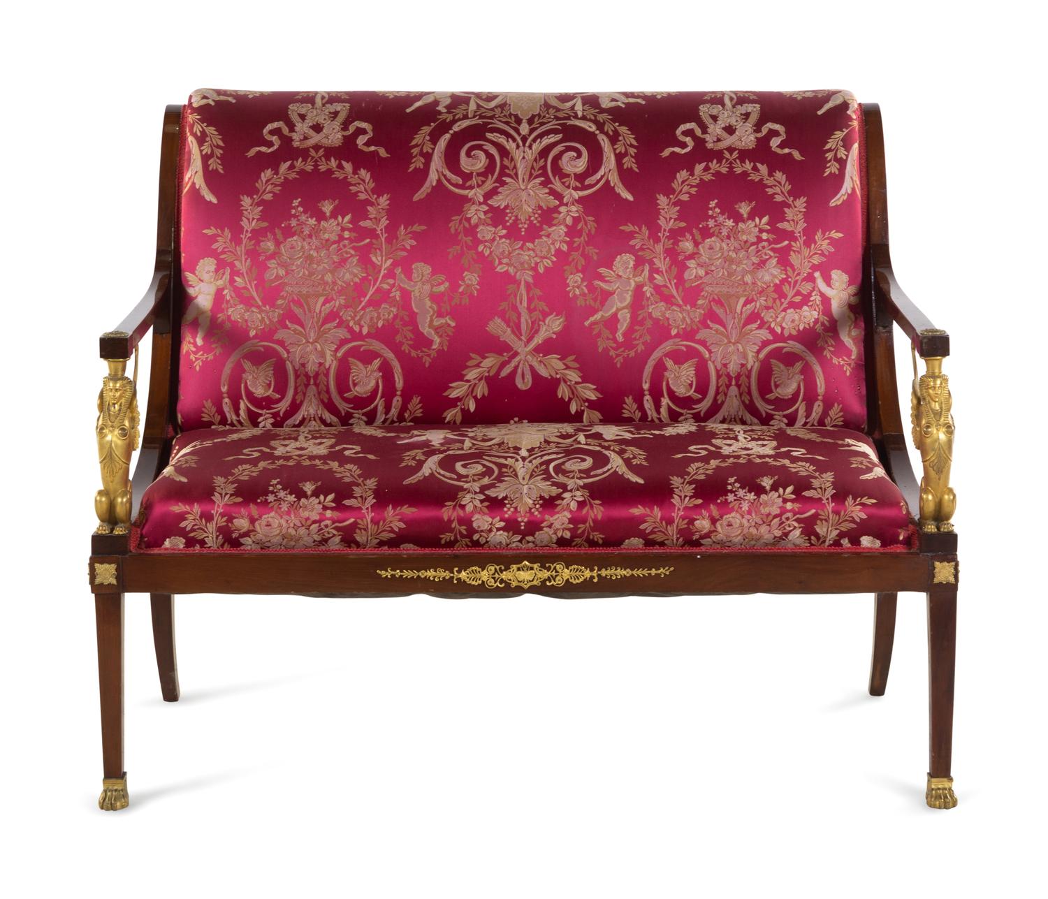 An Empire Gilt Bronze Mounted Mahogany Settee