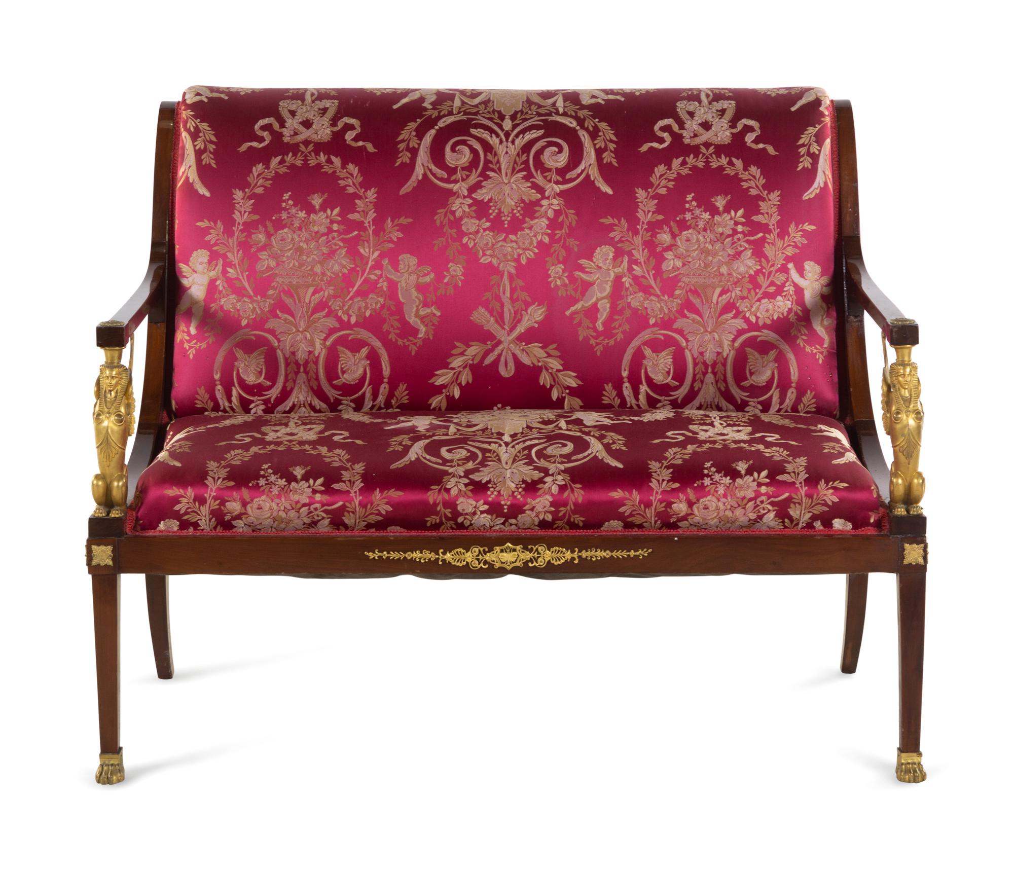 An Empire Gilt Bronze Mounted Mahogany Settee