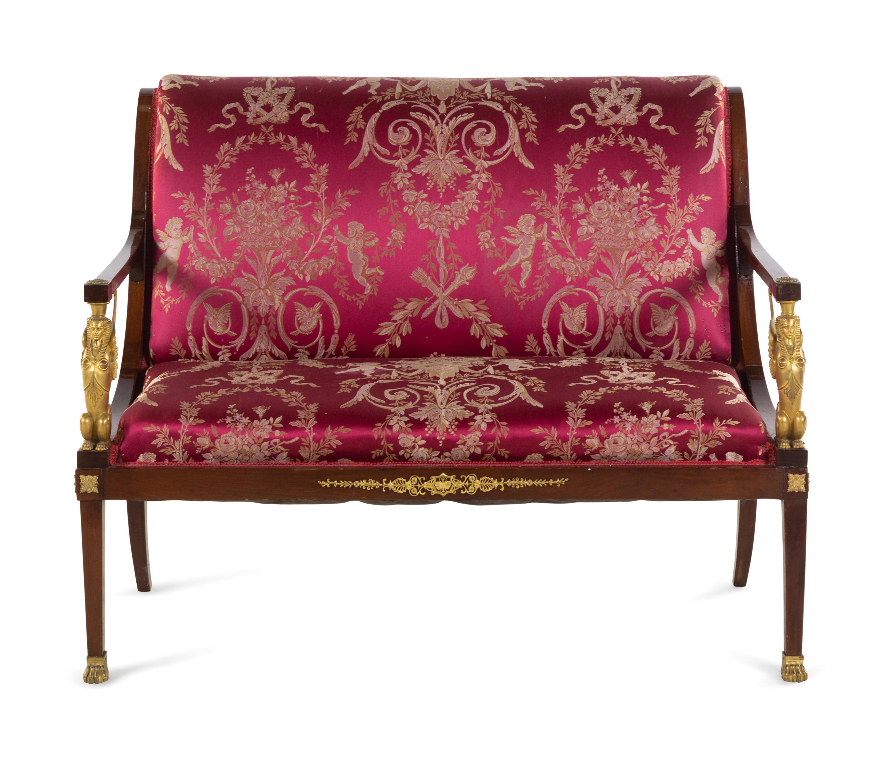 An Empire Gilt Bronze Mounted Mahogany Settee