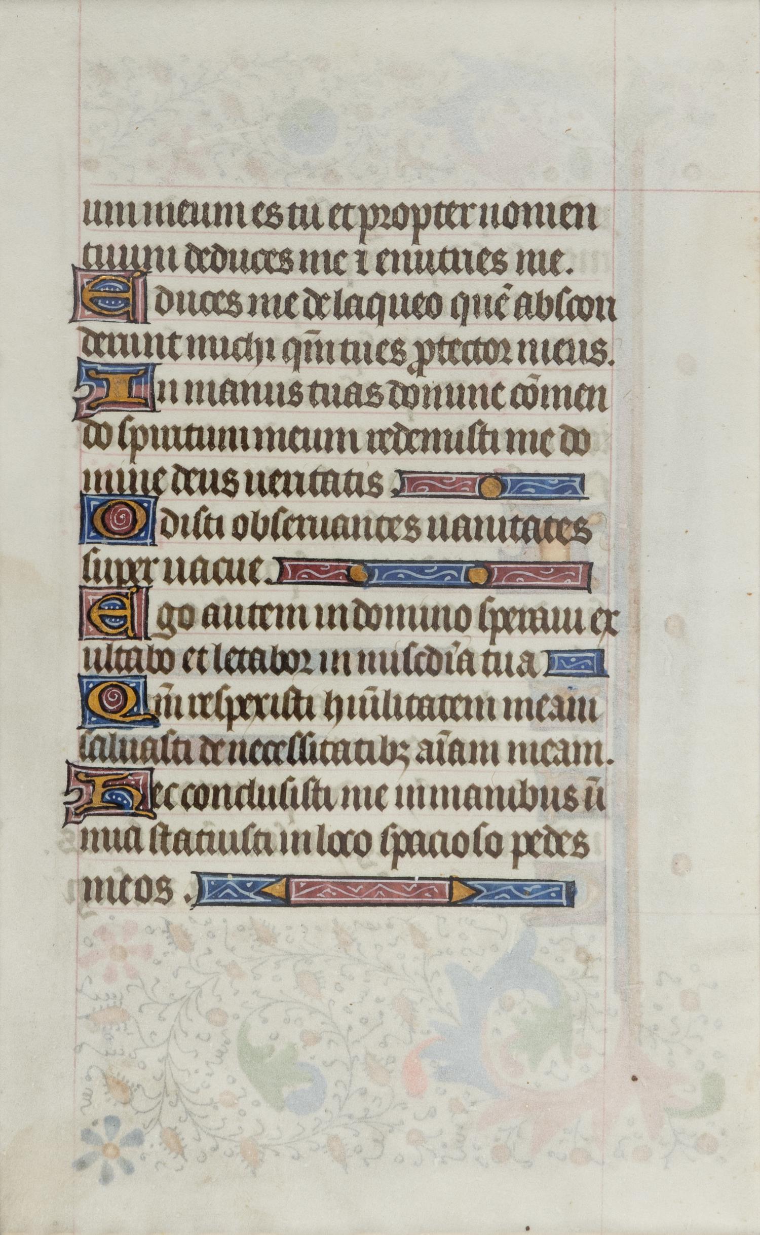 BURGUNDIAN ILLUMINATOR A leaf from a Book of Hours, with illuminated initials, in Latin, illuminated manuscript on parchment [France, probably Burgundy, c. 1450]