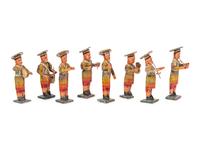 Eight Russian Polychromed Carved Wood Marchind Band Figures