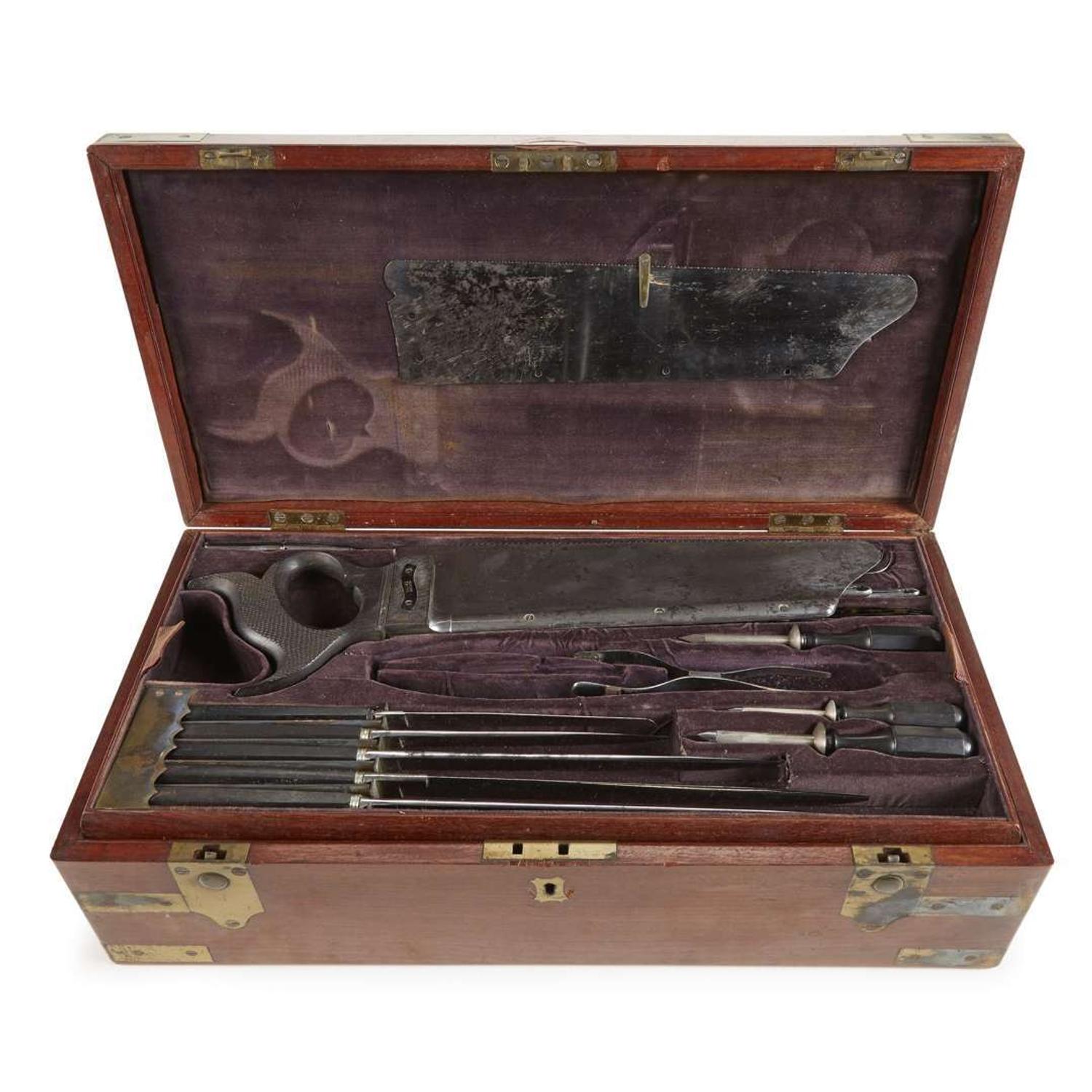 Brass-mounted mahogany surgical kit belonging to Dr. Alexander Peille Cahill 19th century