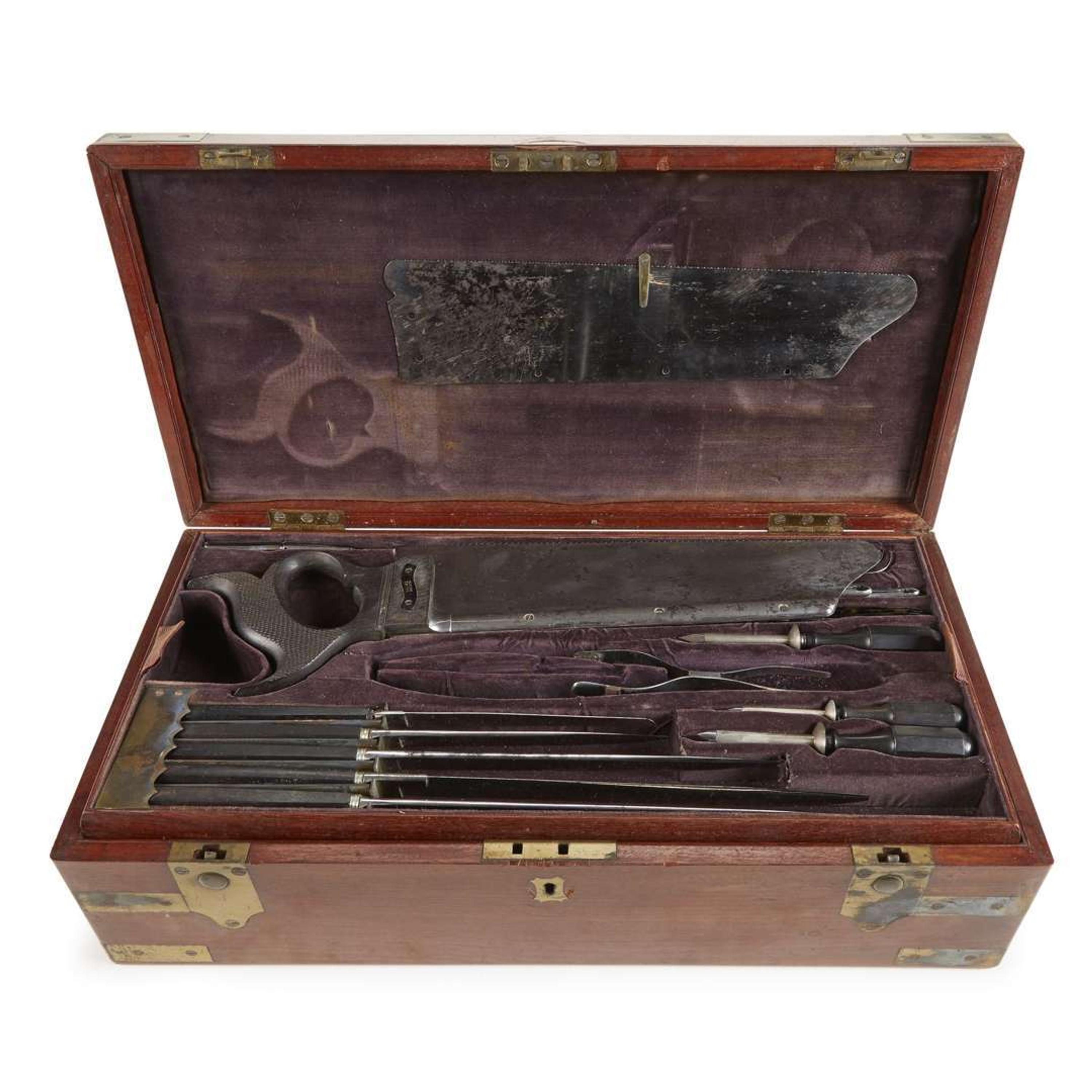 Brass-mounted mahogany surgical kit belonging to Dr. Alexander Peille Cahill 19th century