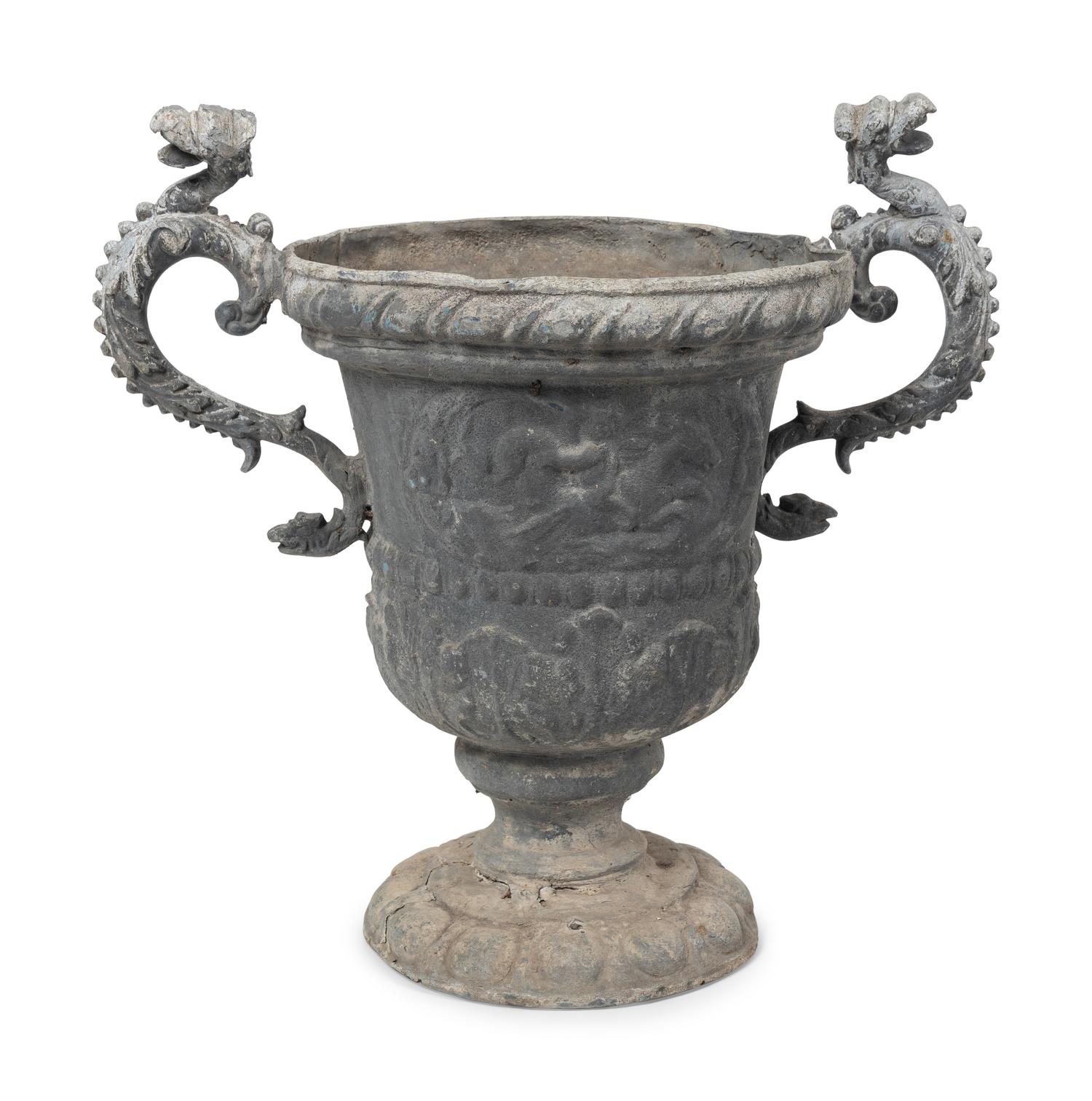 A Group of Six Cast Metal Campagna-Form Jardinières
