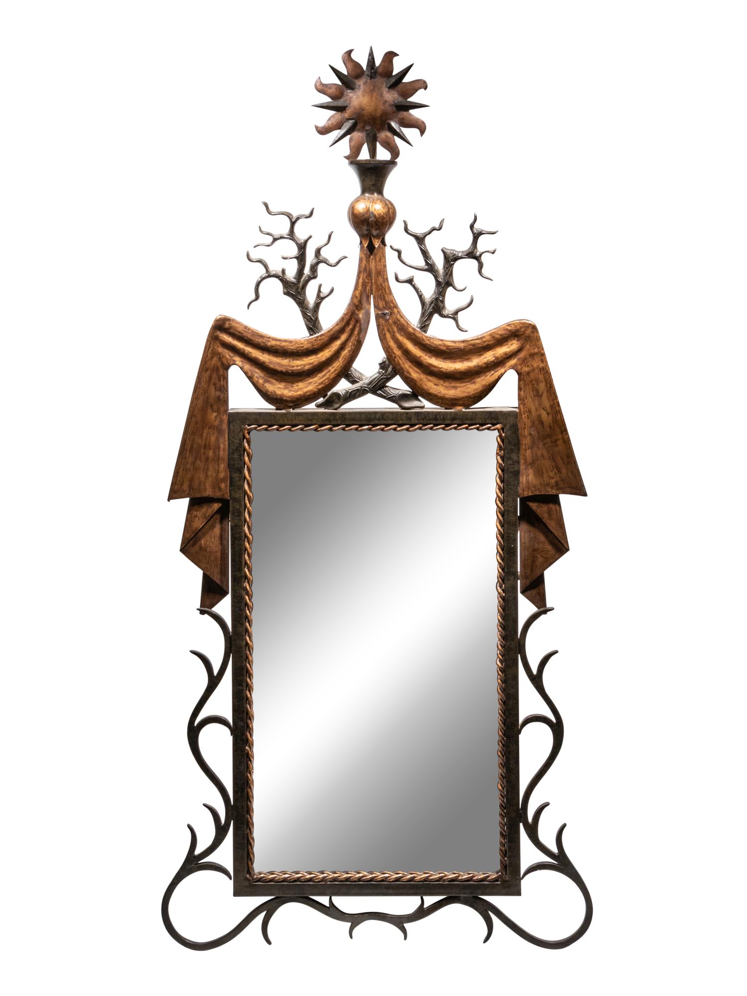 A French Gilt Metal and Iron Mirror After Gilbert Poillerat (French, 1902-1988)