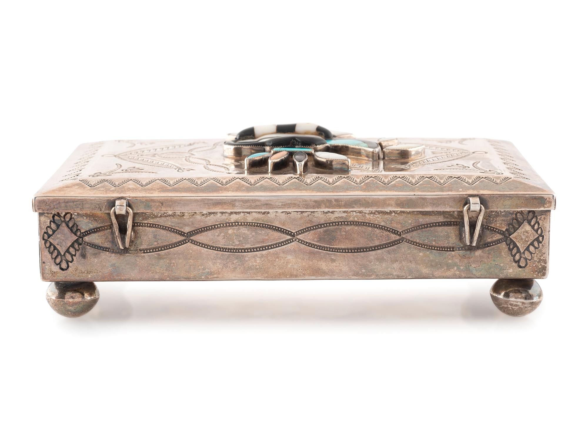 Mosaic Inlay Katsina, on Heavily Stamped Navajo Box