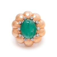 ROSE GOLD, EMERALD AND DIAMOND RING
