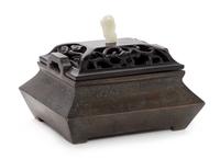 A Chinese Bronze Square Censer with Cover Length 7 1/2 inches. — 20TH CENTURY