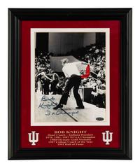 A Bobby Knight Signed Autograph Chair Throwing Photograph Display (Steiner Hologram)