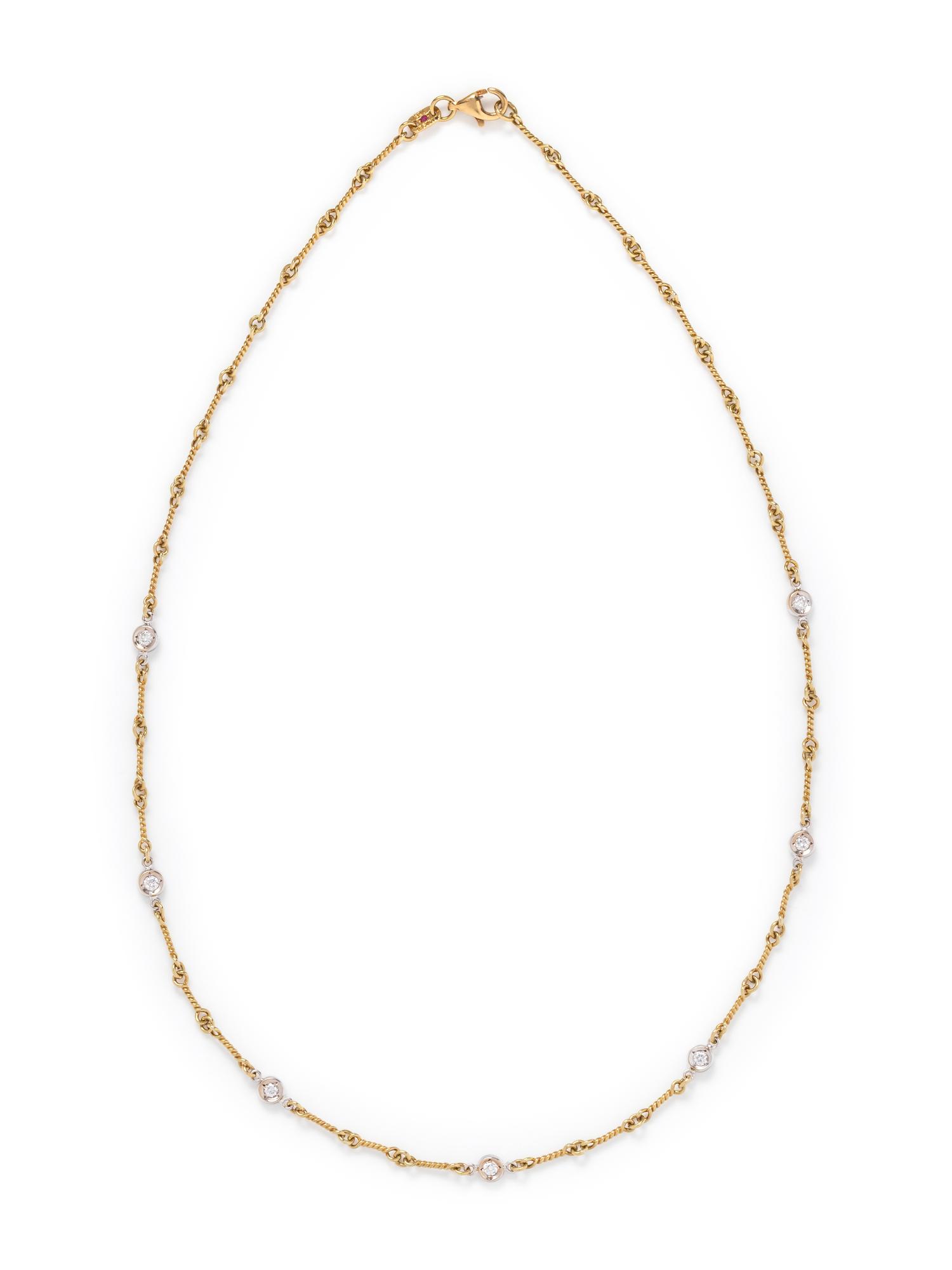 ROBERTO COIN, YELLOW GOLD AND DIAMOND 'DOGBONE CHAIN' NECKLACE