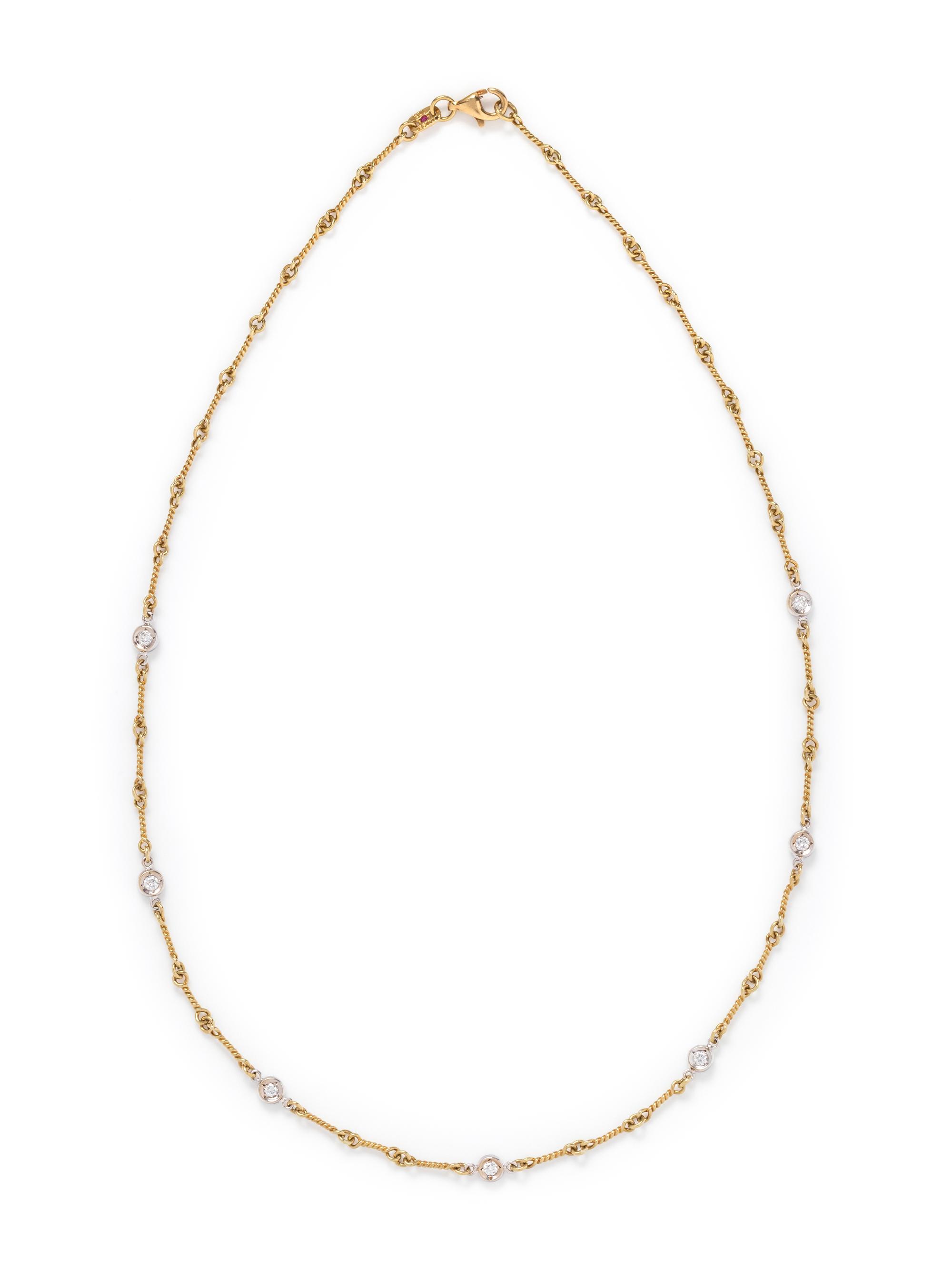 ROBERTO COIN, YELLOW GOLD AND DIAMOND 'DOGBONE CHAIN' NECKLACE