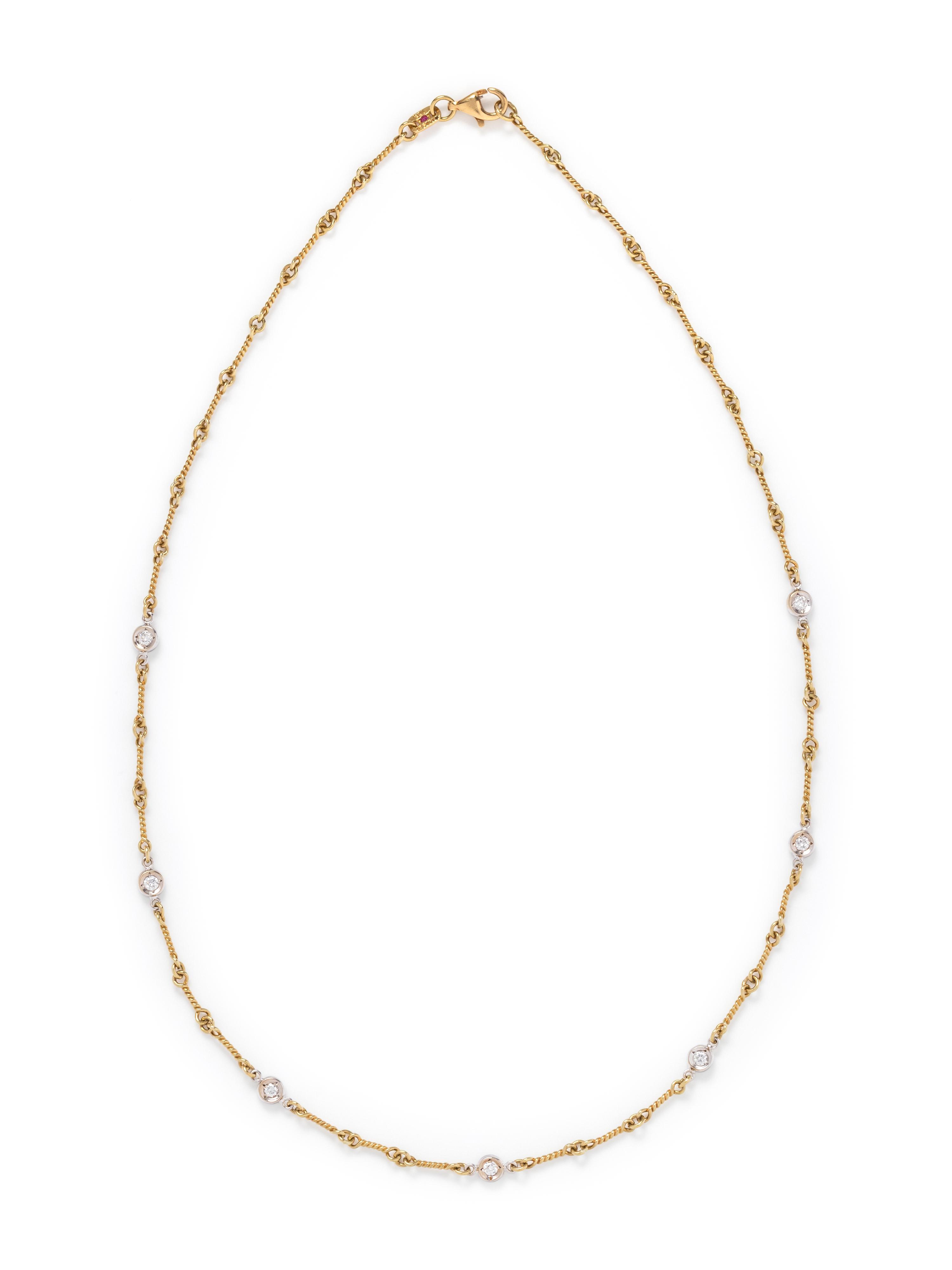 ROBERTO COIN, YELLOW GOLD AND DIAMOND 'DOGBONE CHAIN' NECKLACE