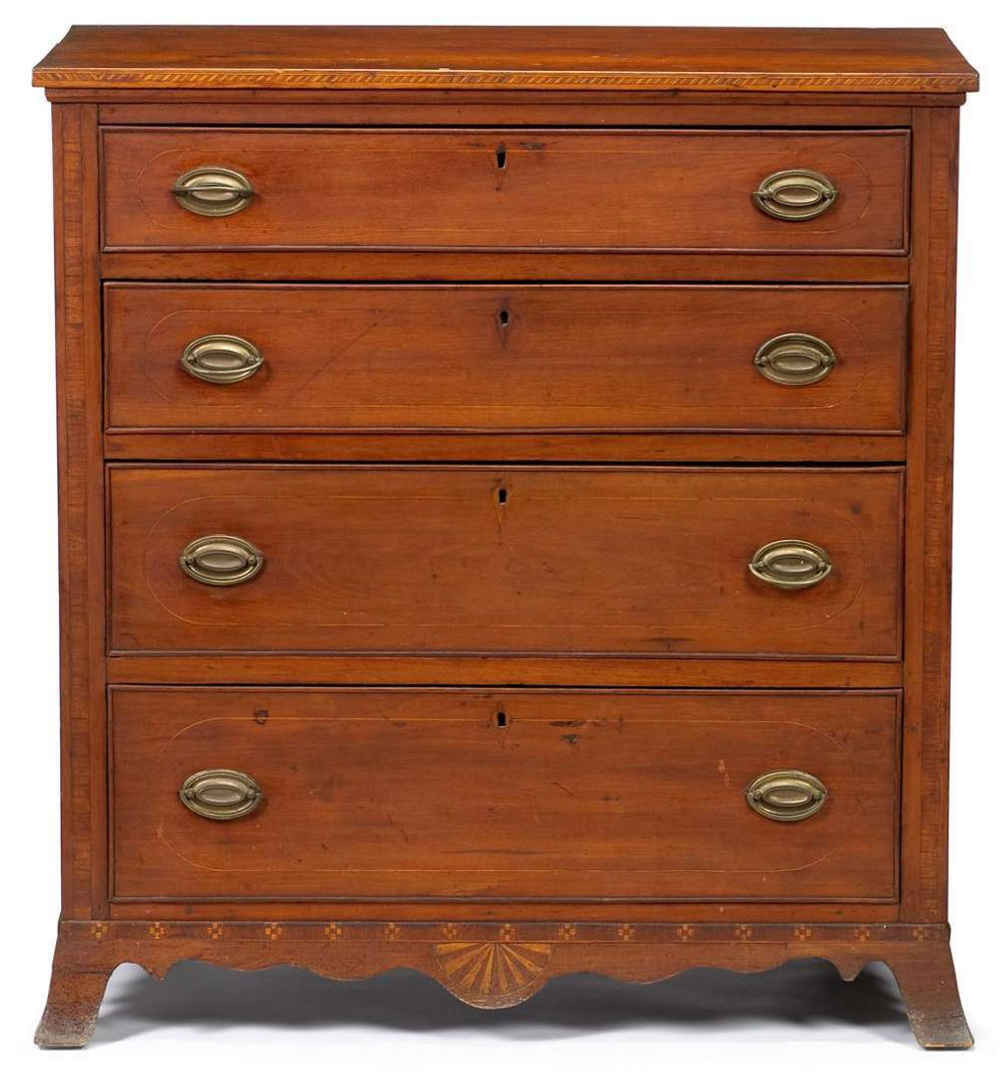 Federal cherrywood four drawer inlaid chest middle atlantic states, circa 1800