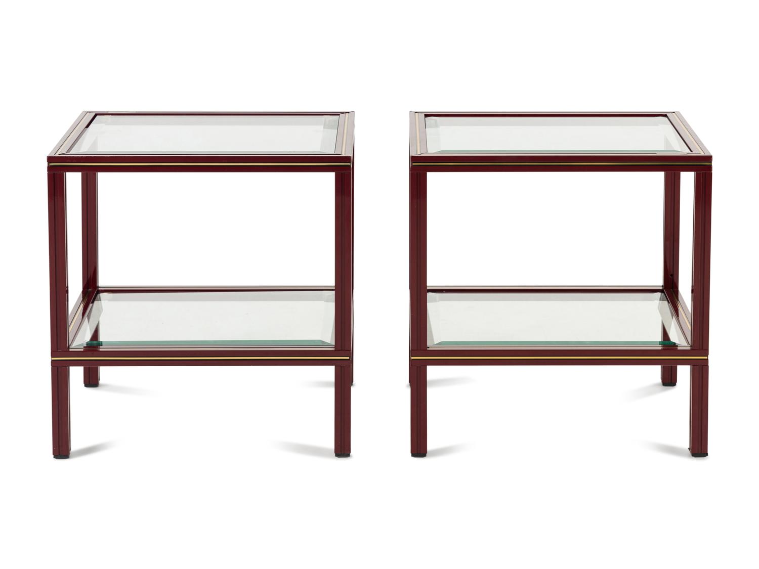 A Pair of Pierre Vandel Lacquer and Glass Side Tables