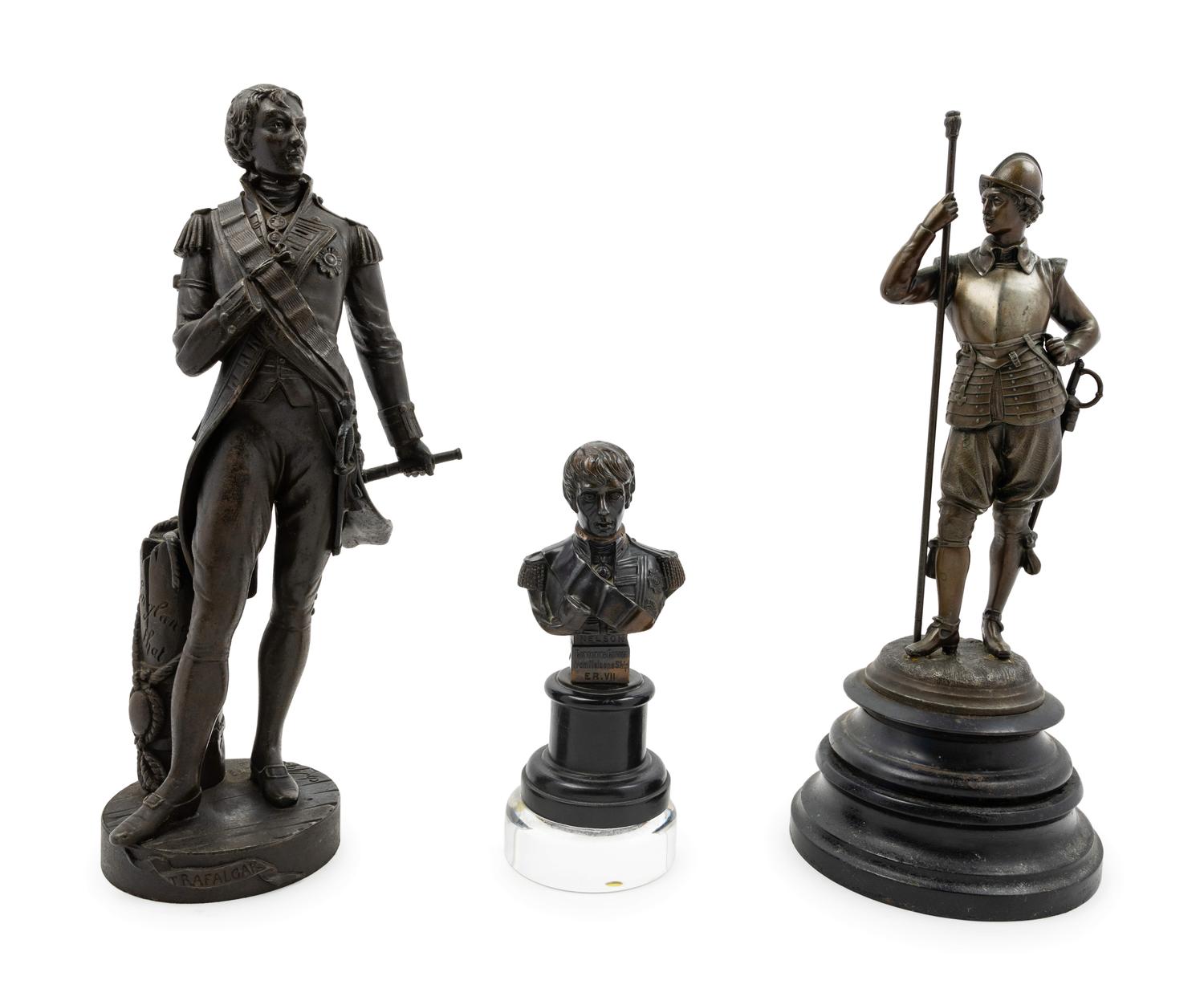 Three Bronze and Patinated Metal Figures