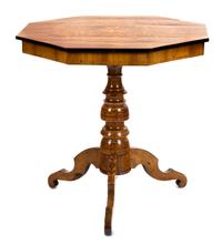 An Italian Walnut and Marquetry Center Table Height 28 1/2 x diameter 29 inches. — 19TH CENTURY