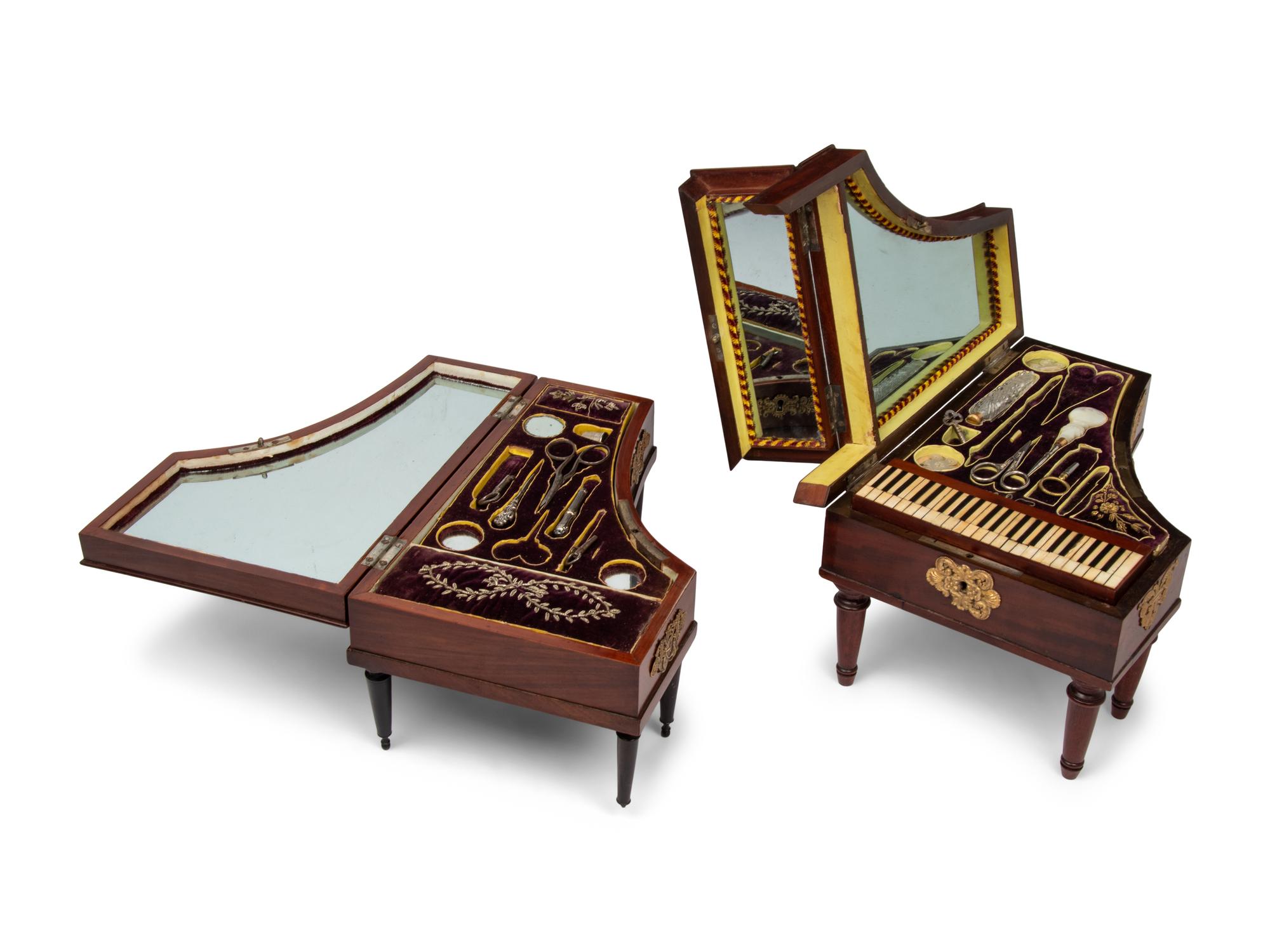 Two Palais Royal Piano-Form Musical Sewing Necessaires
