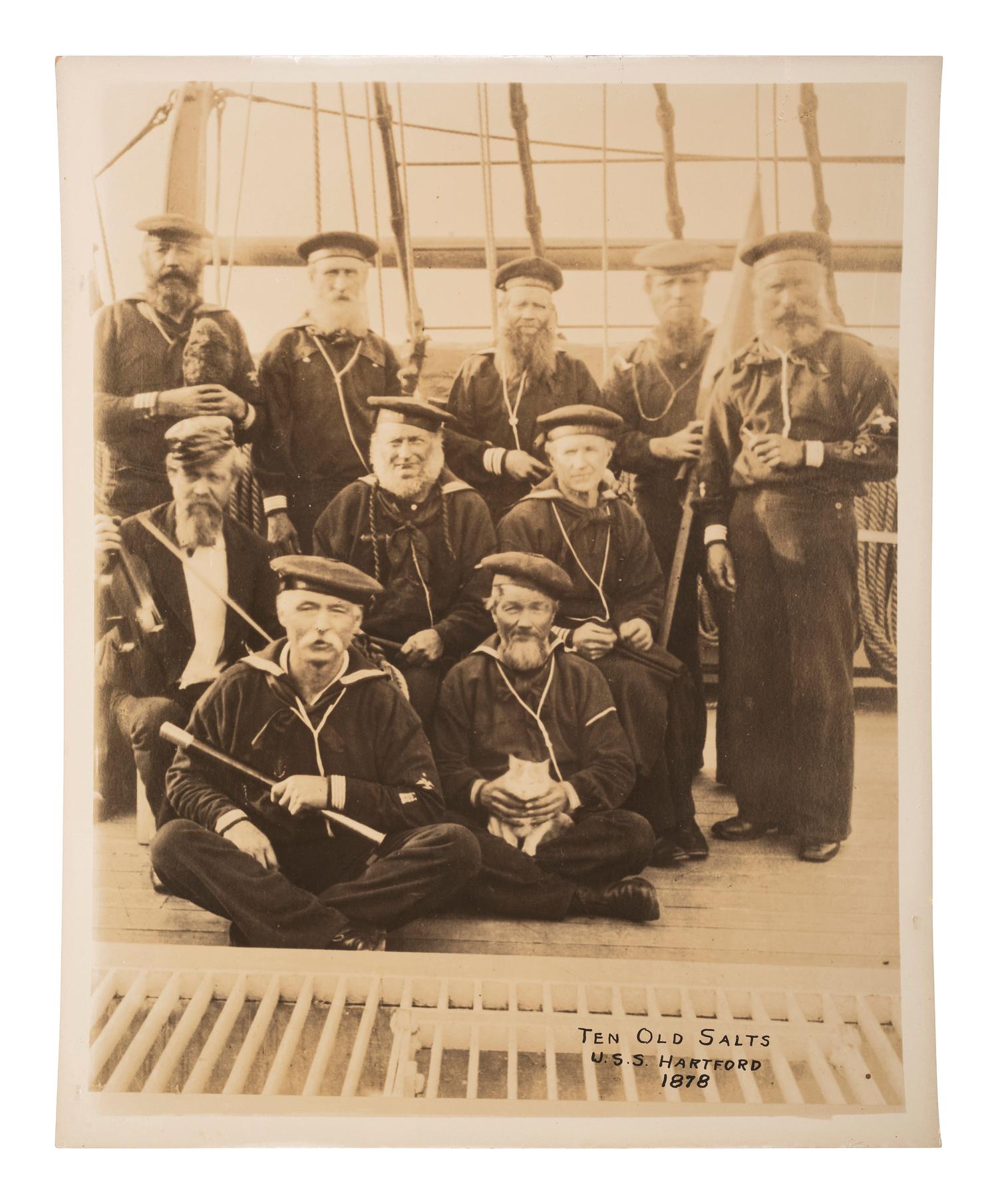 [CIVIL WAR]. 4 photographs of the USS Hartford and crew members, highlighted by CDV & stereoview.