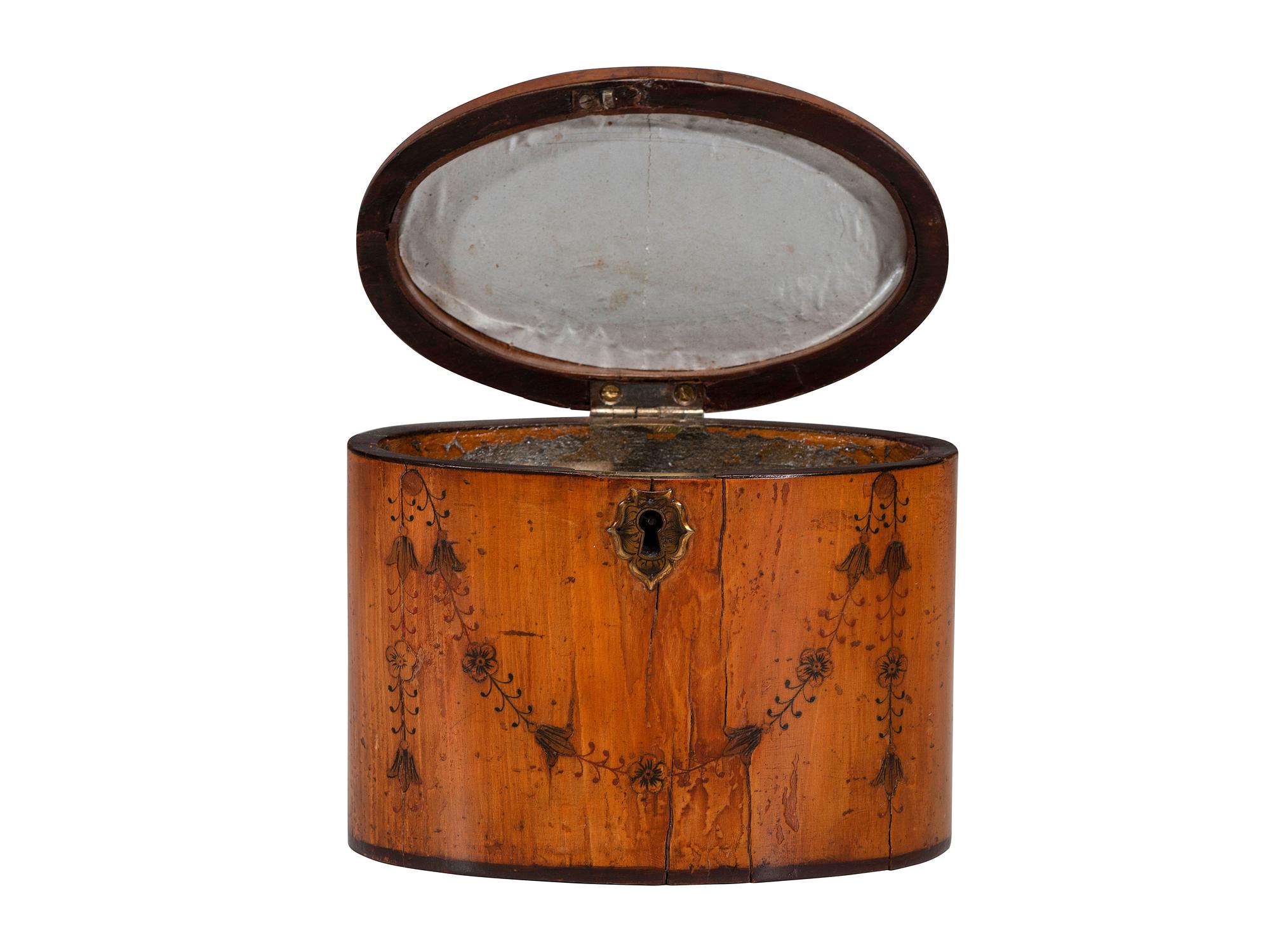 A George III Walnut and Penwork Tea Caddy