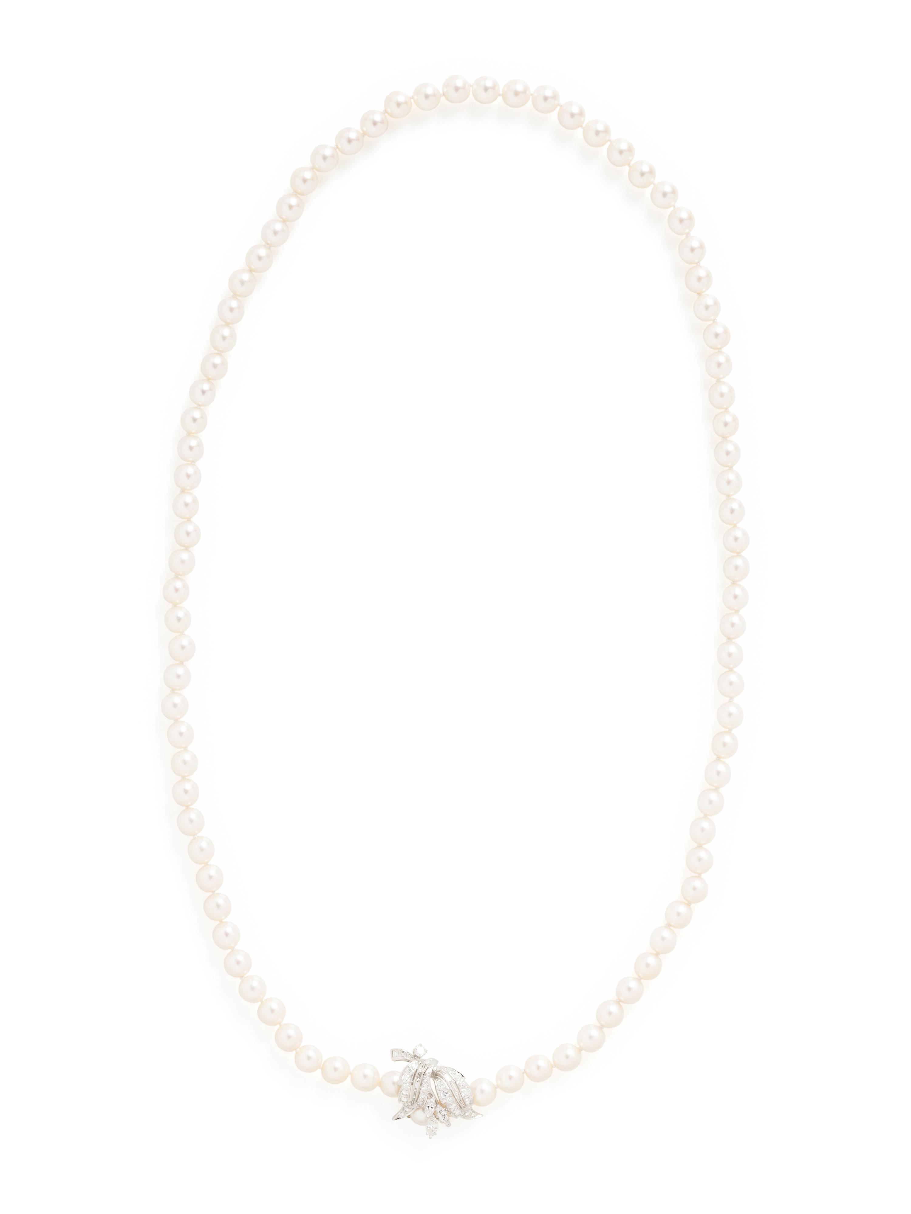 CULTURED PEARL AND DIAMOND NECKLACE