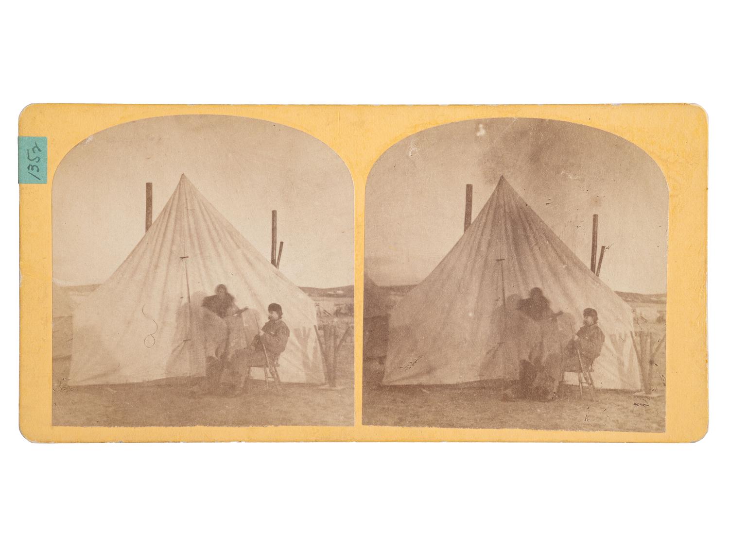 [CUSTER, George A. (1839-1876)]. [POWERS, D. E., photog.]. Last known photograph of Custer and Spotted Tail at the Grand Duke's Mess Tent. Omaha, NE: E.L. Eaton, 1872.