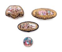 Four Sèvres Style Gilt Metal Mounted Painted and Parcel Gilt Porcelain Boxes