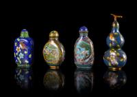 Four Cloisonne Enamel Snuff Bottles Height of tallest 4 inches. — EARLY 20TH CENTURY