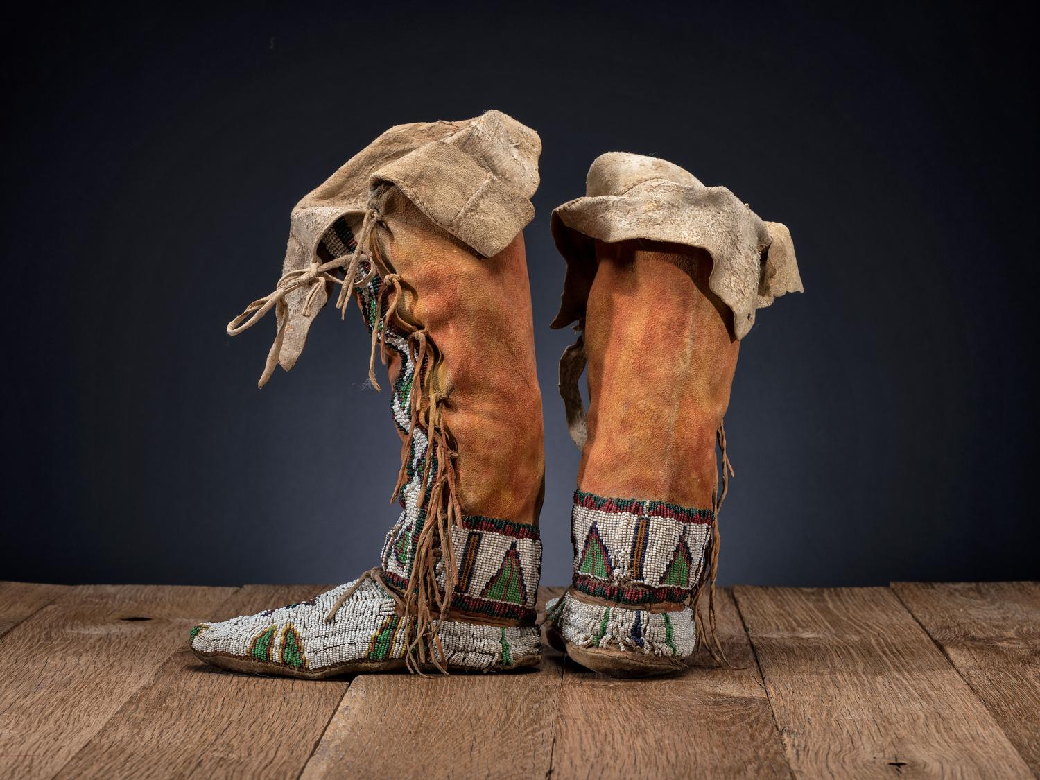 Northern Plains Beaded Hide Moccasins with Leggings