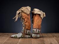 Northern Plains Beaded Hide Moccasins with Leggings