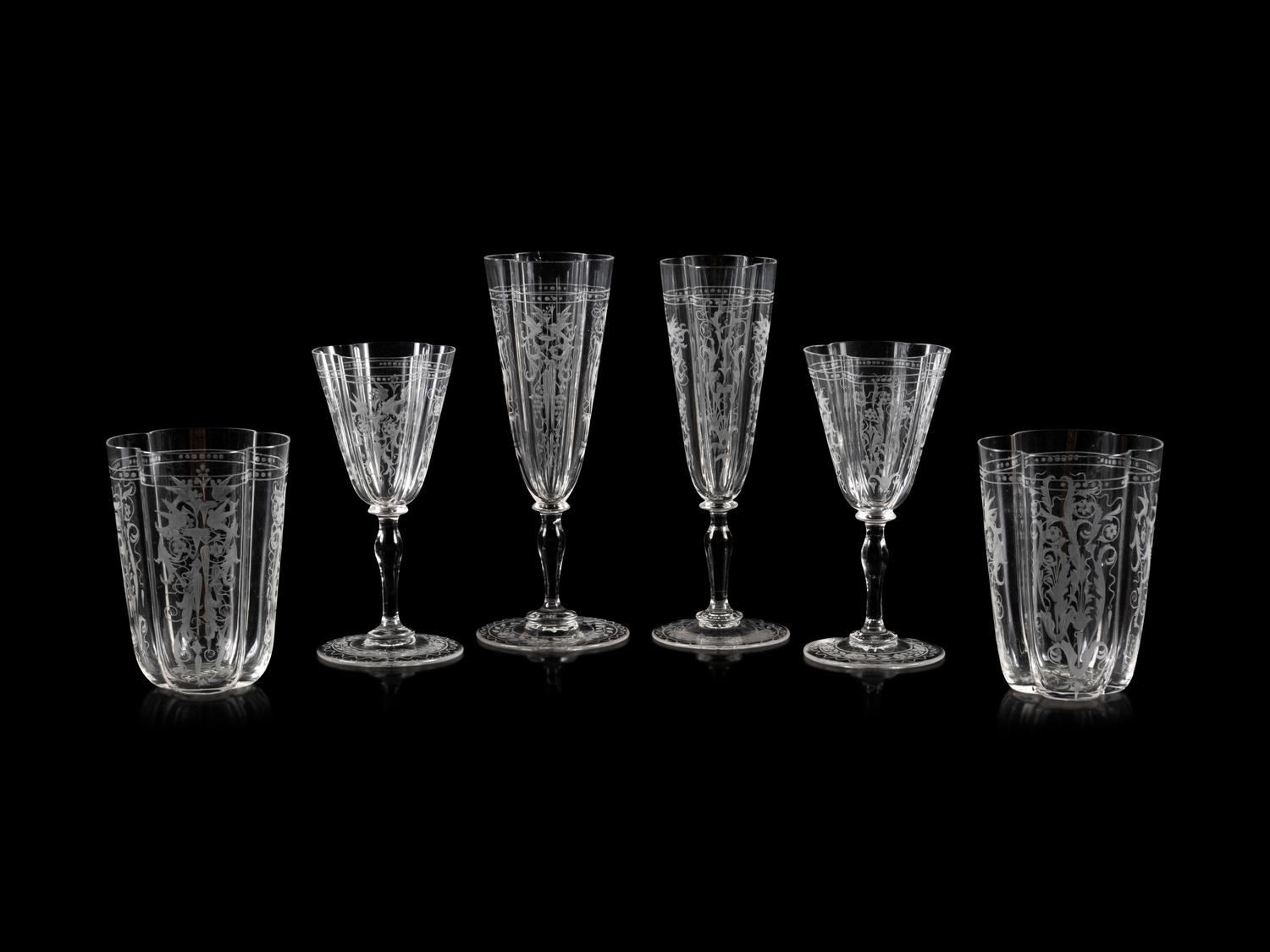A Group of Six Austrian Cut Glass Drinking Articles