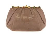 A Judith Leiber Taupe Lizardskin Bag, 10 1/2 x 7 x 2 inches.