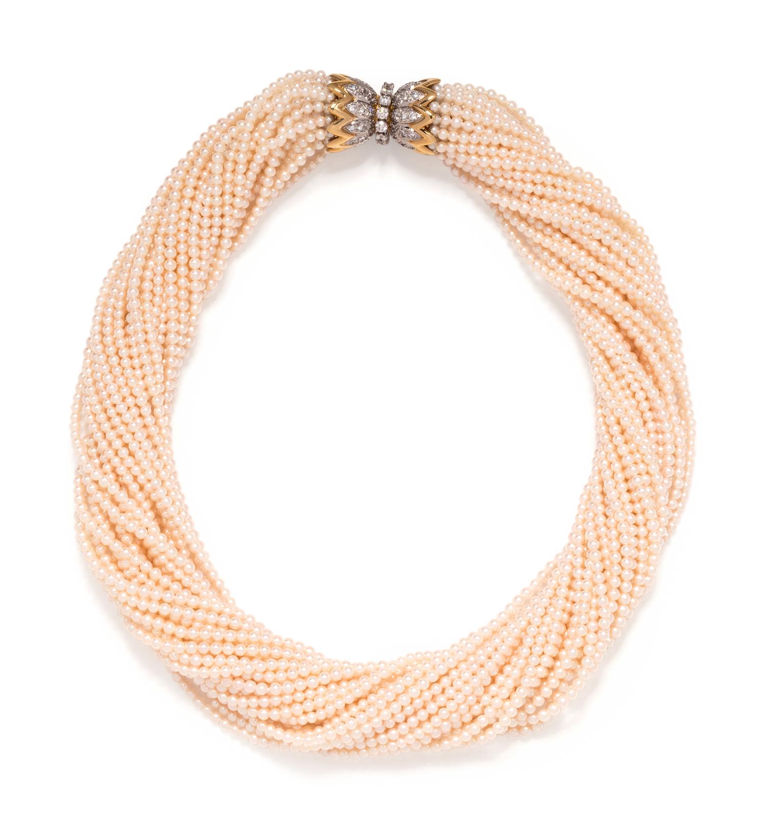 TIFFANY & CO., SCHLUMBERGER, CULTURED PEARL AND DIAMOND TORSADE NECKLACE