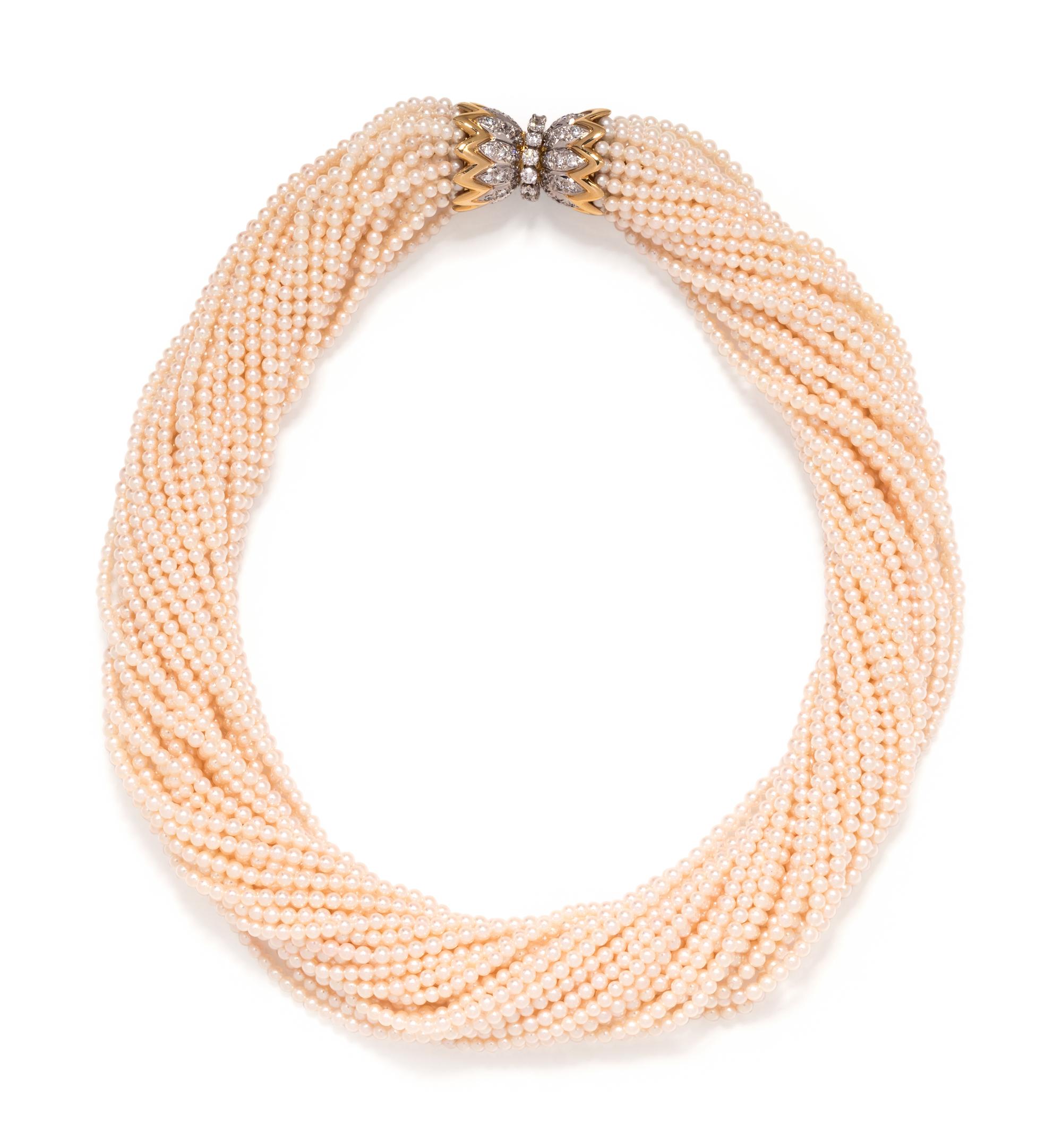 TIFFANY & CO., SCHLUMBERGER, CULTURED PEARL AND DIAMOND TORSADE NECKLACE