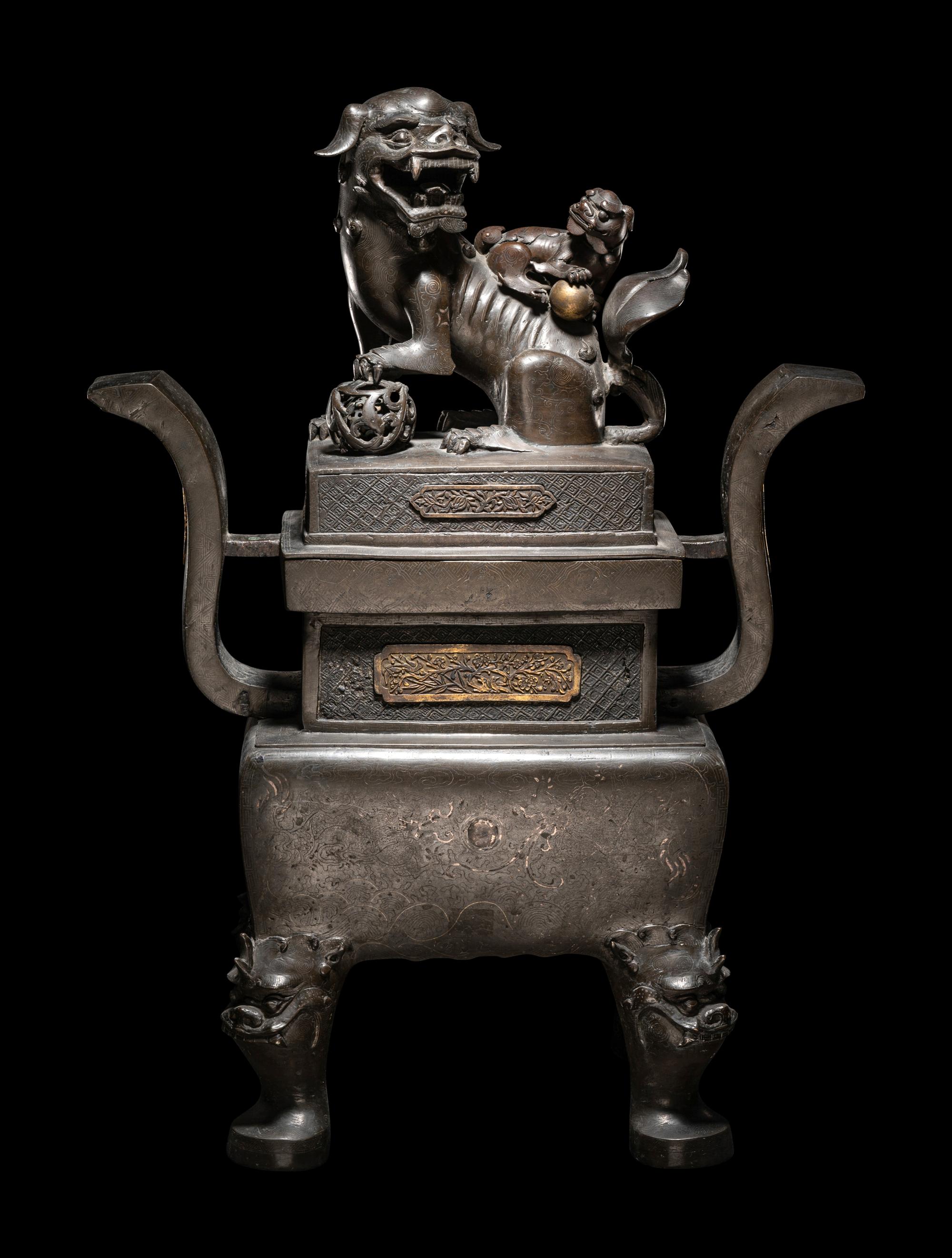 A Chinese Bronze 'Lion' Incense Burner