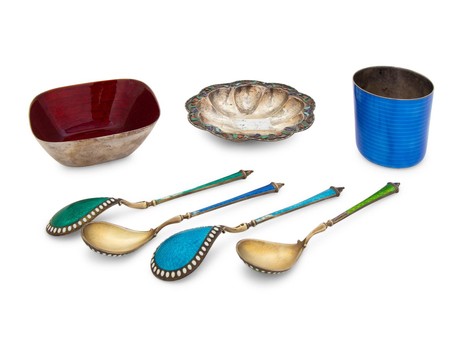 A Group of Continental Enameled Silver Objects