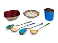 A Group of Continental Enameled Silver Objects