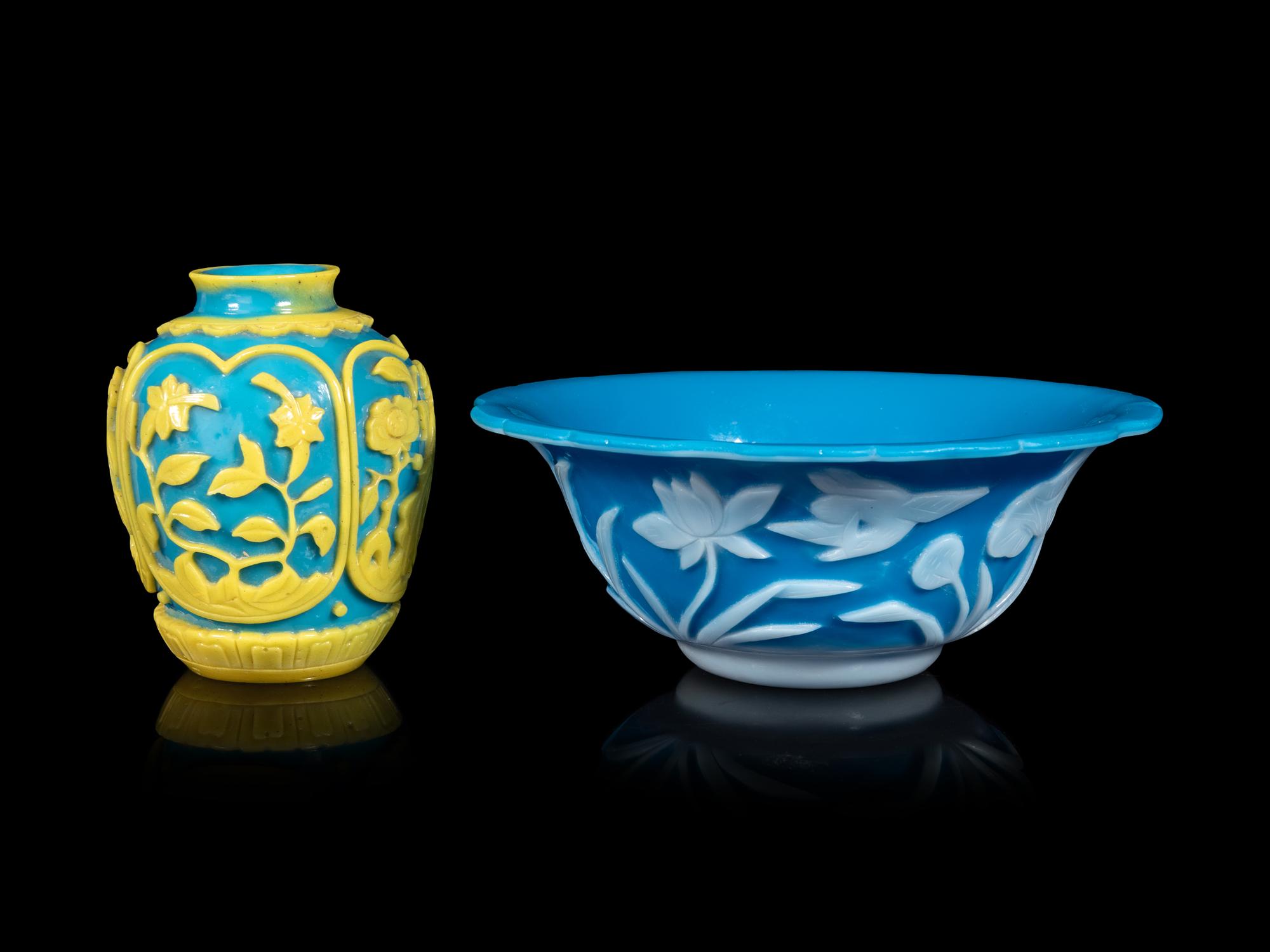 Two Chinese Turquoise Glass Articles