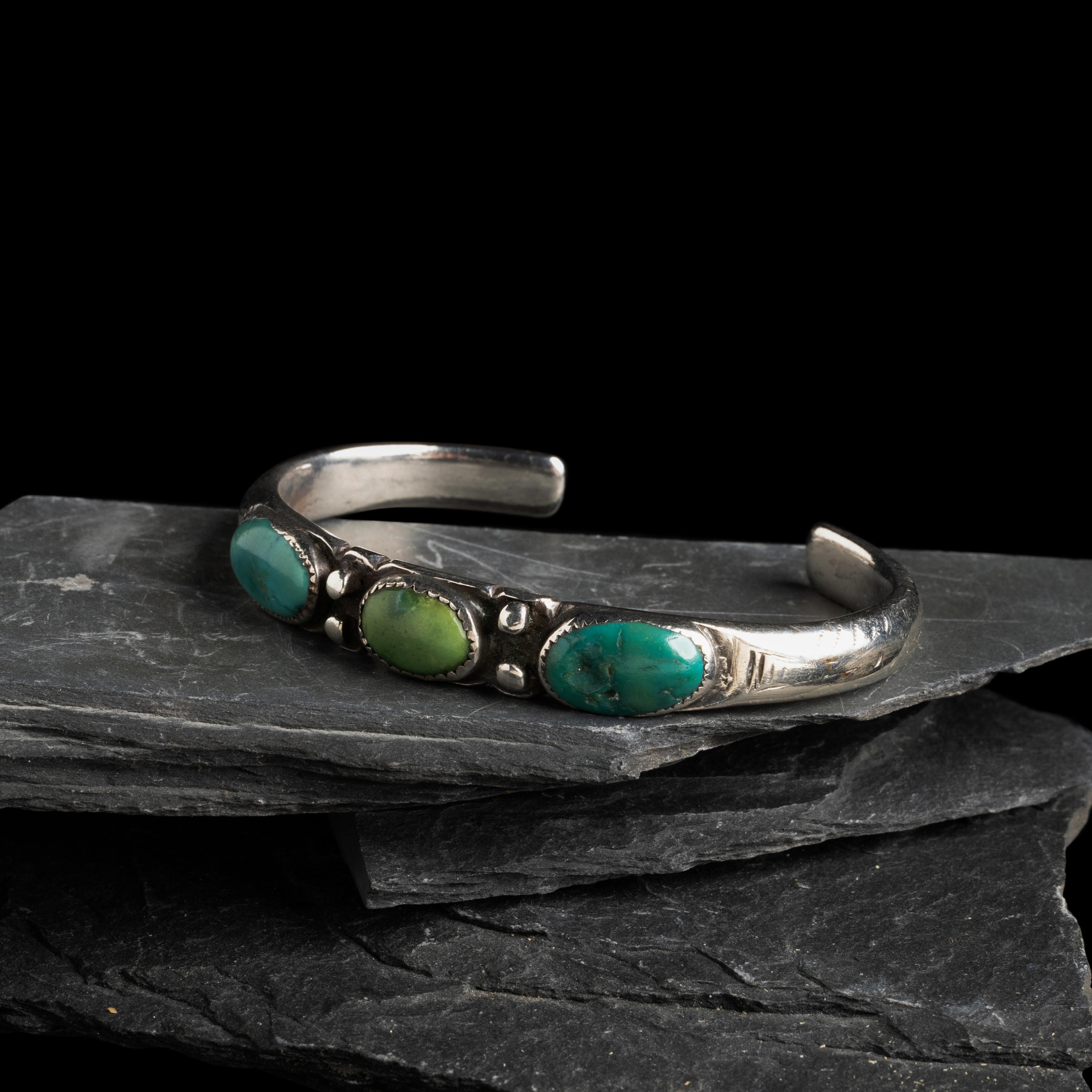 Navajo Chiseled Ingot and Turquoise Cuff Bracelet