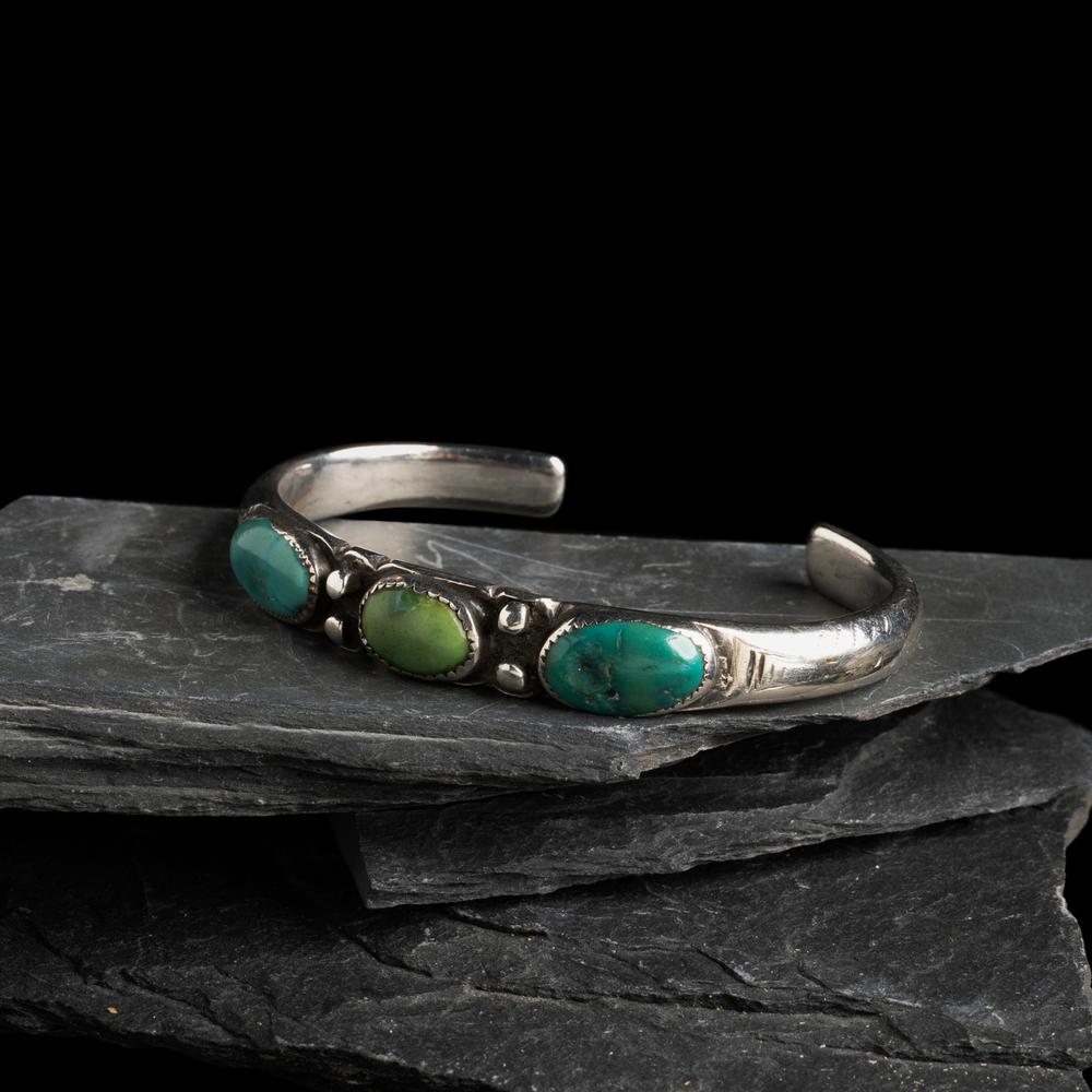 Navajo Chiseled Ingot and Turquoise Cuff Bracelet