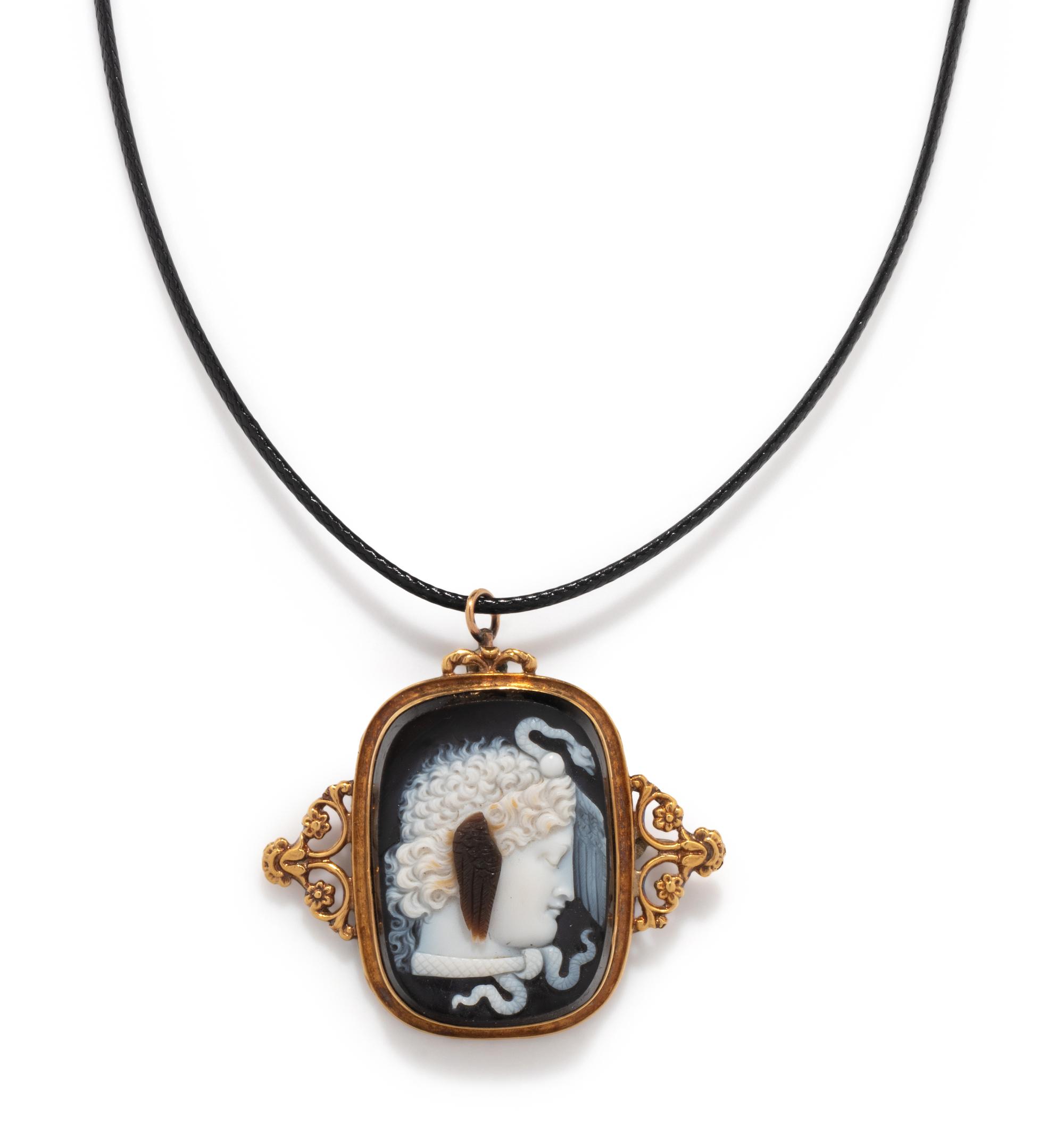 A Victorian Sardonyx Cameo with the Head of Medusa — Set in a Brooch-Pendant