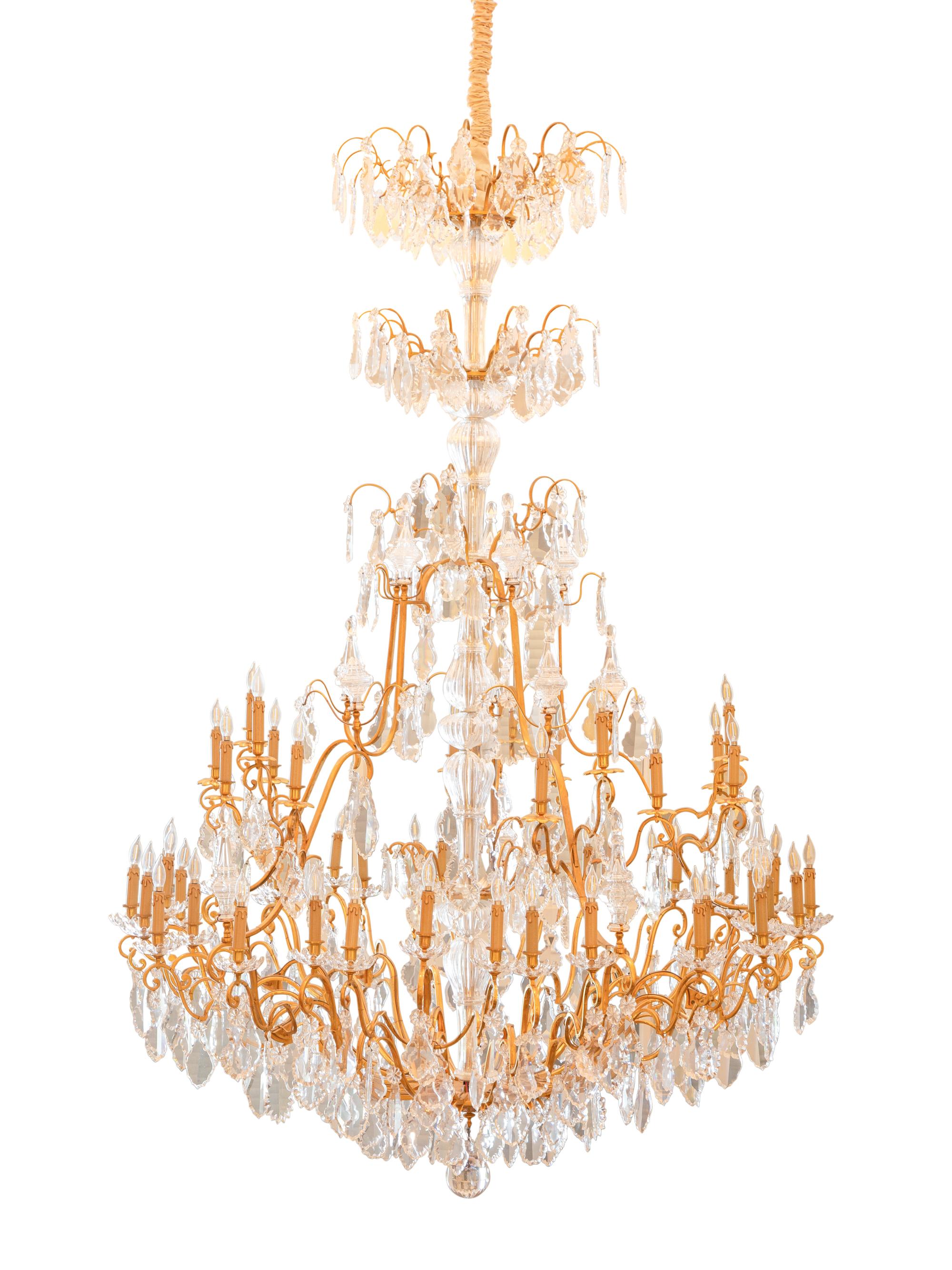 A Massive Gilt Bronze and Baccarat Cut Glass Chandelier from Hôtel Claridge, Paris