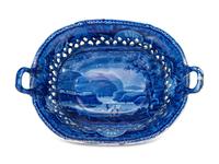 A Historic Blue Staffordshire 'West Point' Chestnut Reticulated Basket and Undertray