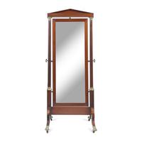 A Regency Mahogany and Brass-Inlaid Cheval Mirror