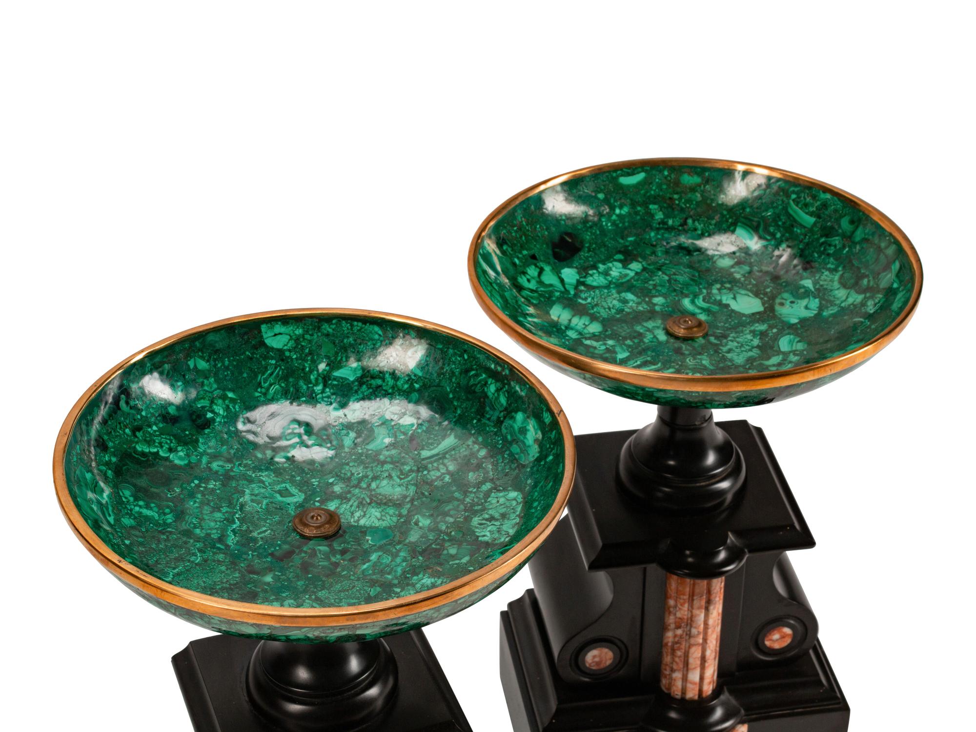A Pair of Neoclassical Style Marble and Malachite Tazze