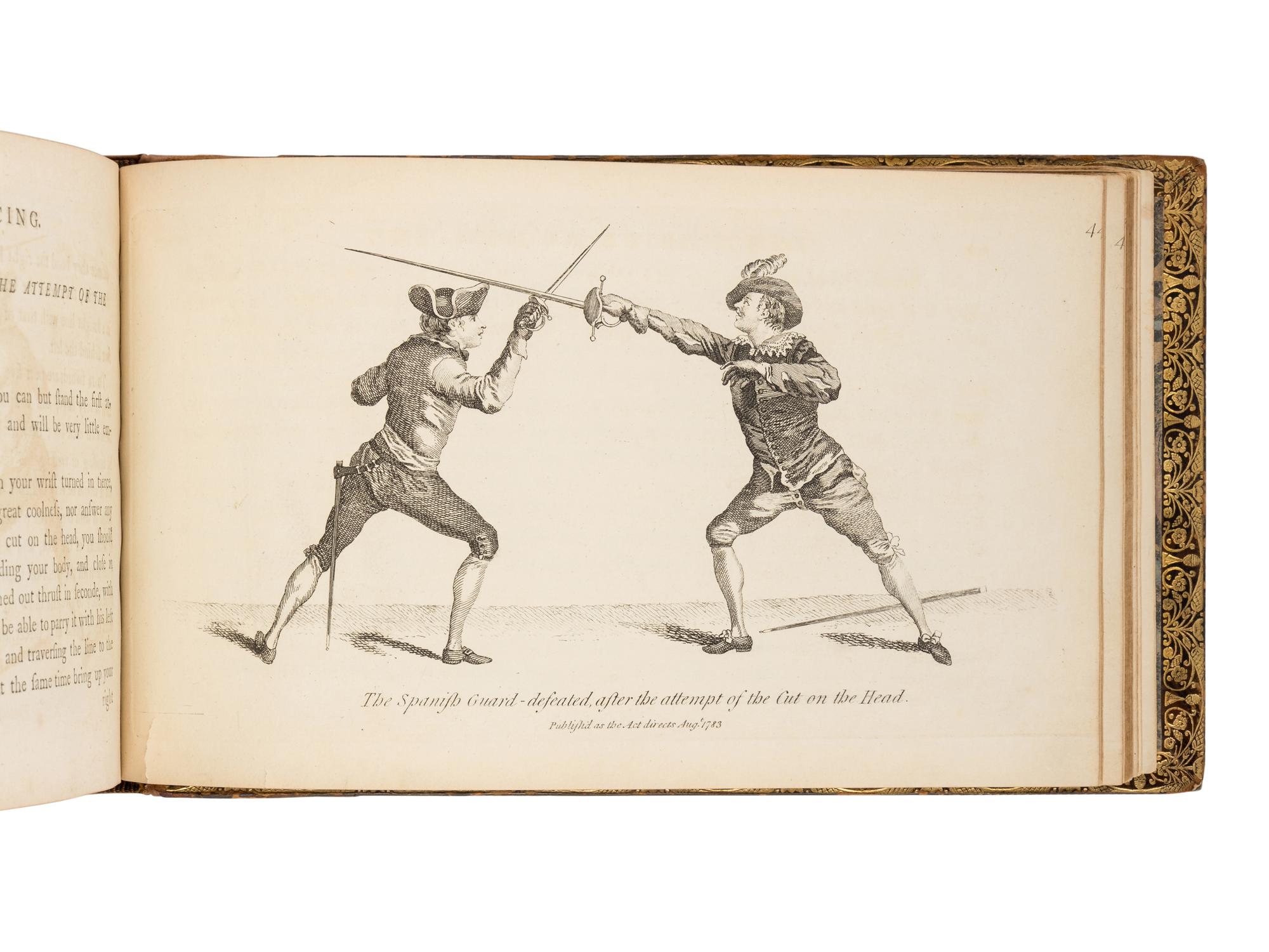 ANGELO, Domenico (1716-1802). The School of Fencing with a General Explanation of the Principal Attitudes and Positions Peculiar to the Art . London: n.p., 1787 [plates dated 1783].