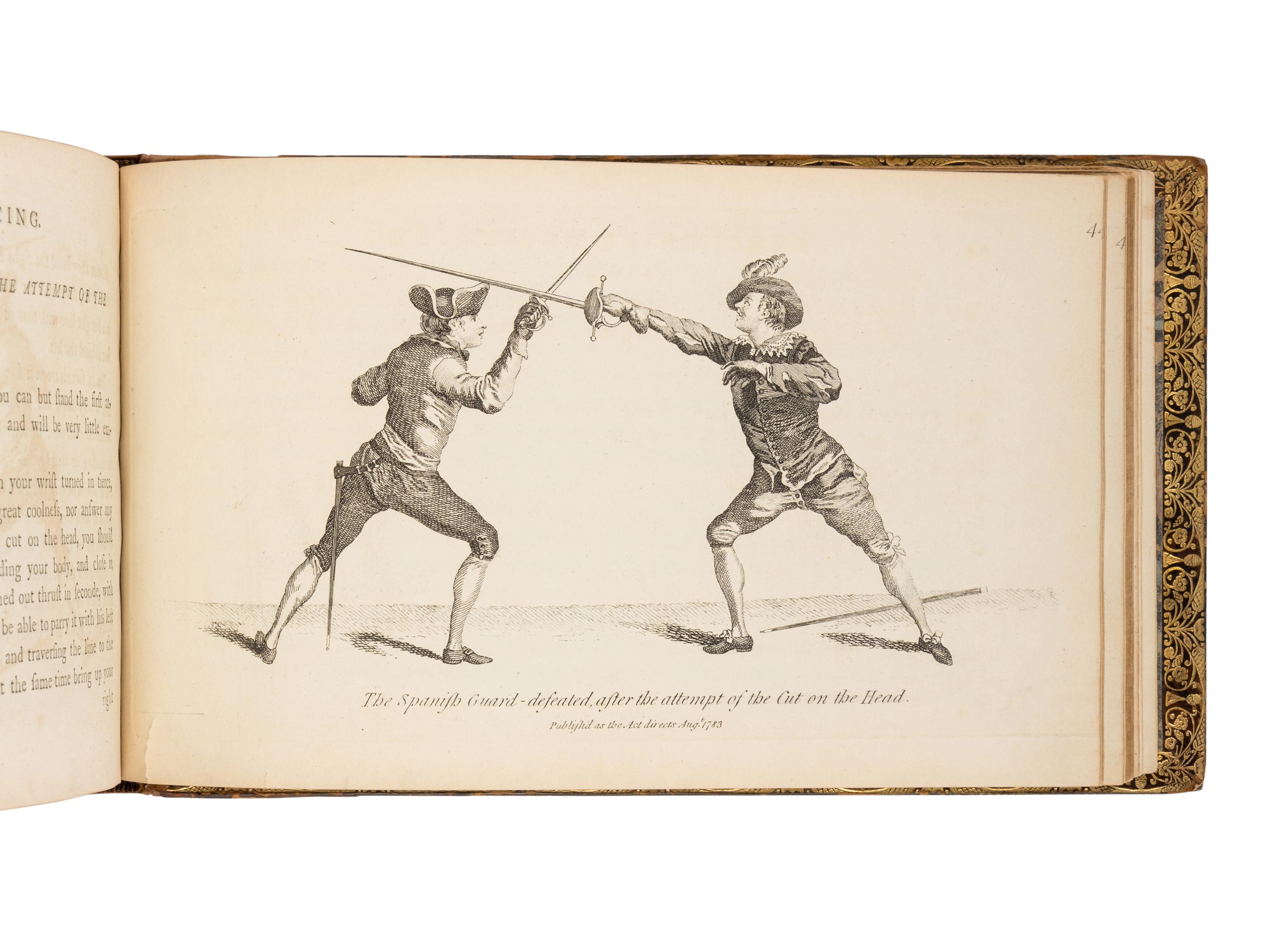 ANGELO, Domenico (1716-1802). The School of Fencing with a General Explanation of the Principal Attitudes and Positions Peculiar to the Art . London: n.p., 1787 [plates dated 1783].
