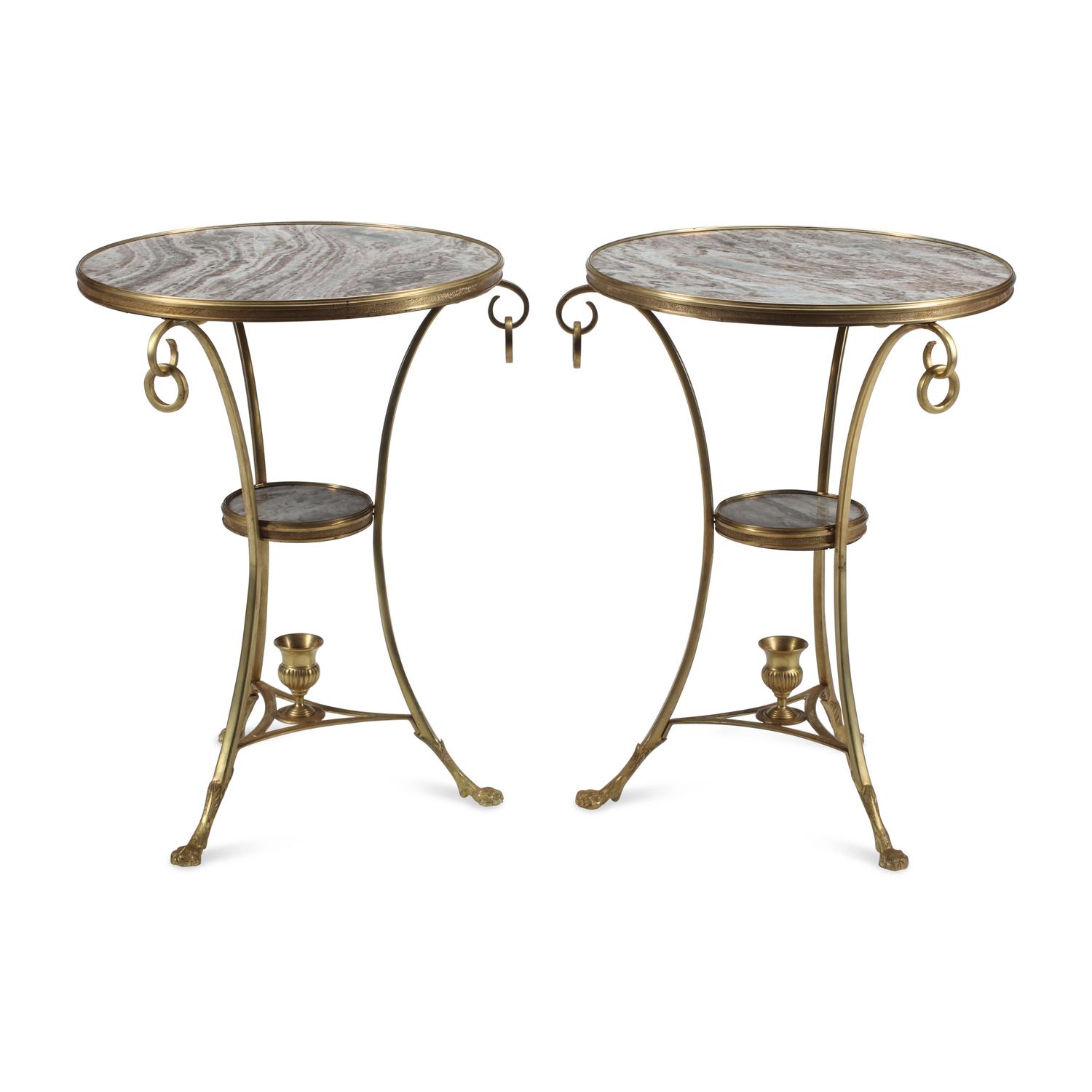 A Pair of Neoclassical Style Gilt Bronze and Marble Guéridons