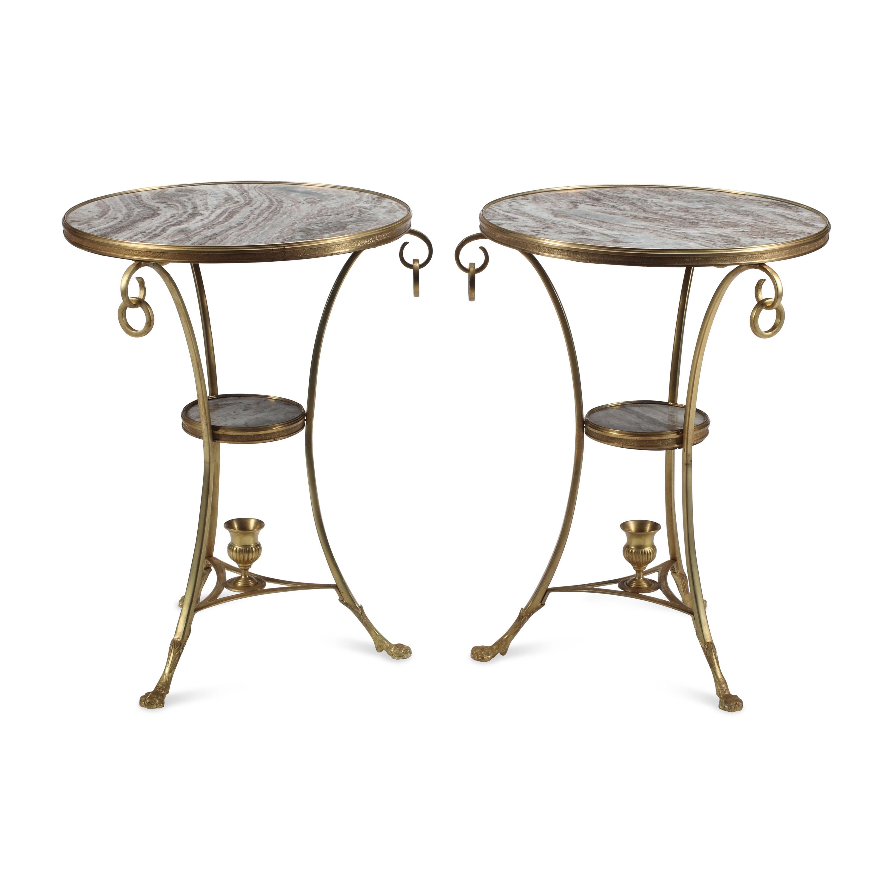 A Pair of Neoclassical Style Gilt Bronze and Marble Guéridons