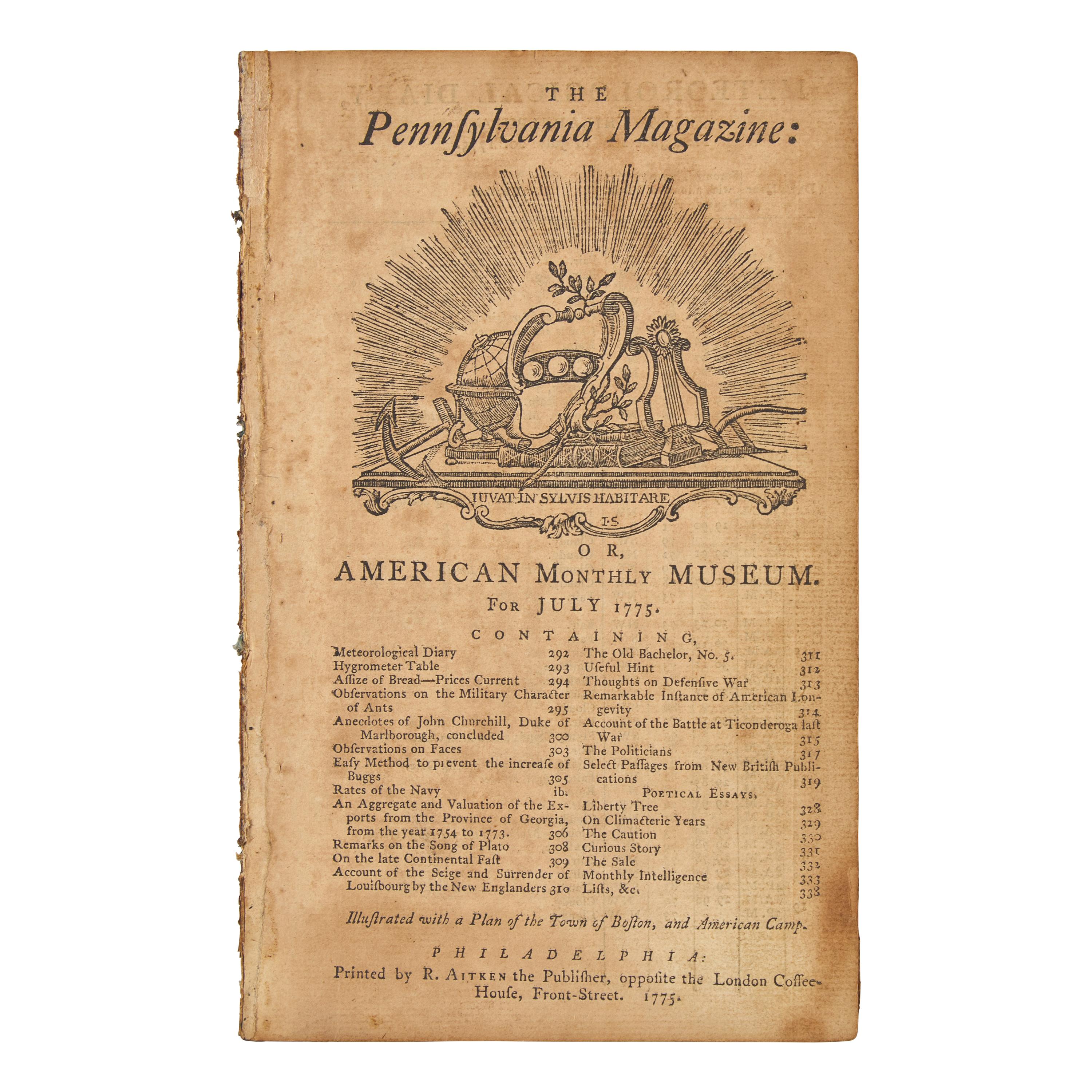 [American Revolution] The July 1775 Issue of Thomas Paine's Important Revolutionary-Era Publication, Featuring an Early Printing of the Declaration of the Causes and Necessities of Taking up Arms
