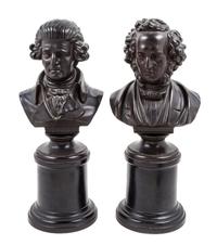 Two Continental Ceramic Busts Height of first 18 1/2 inches.